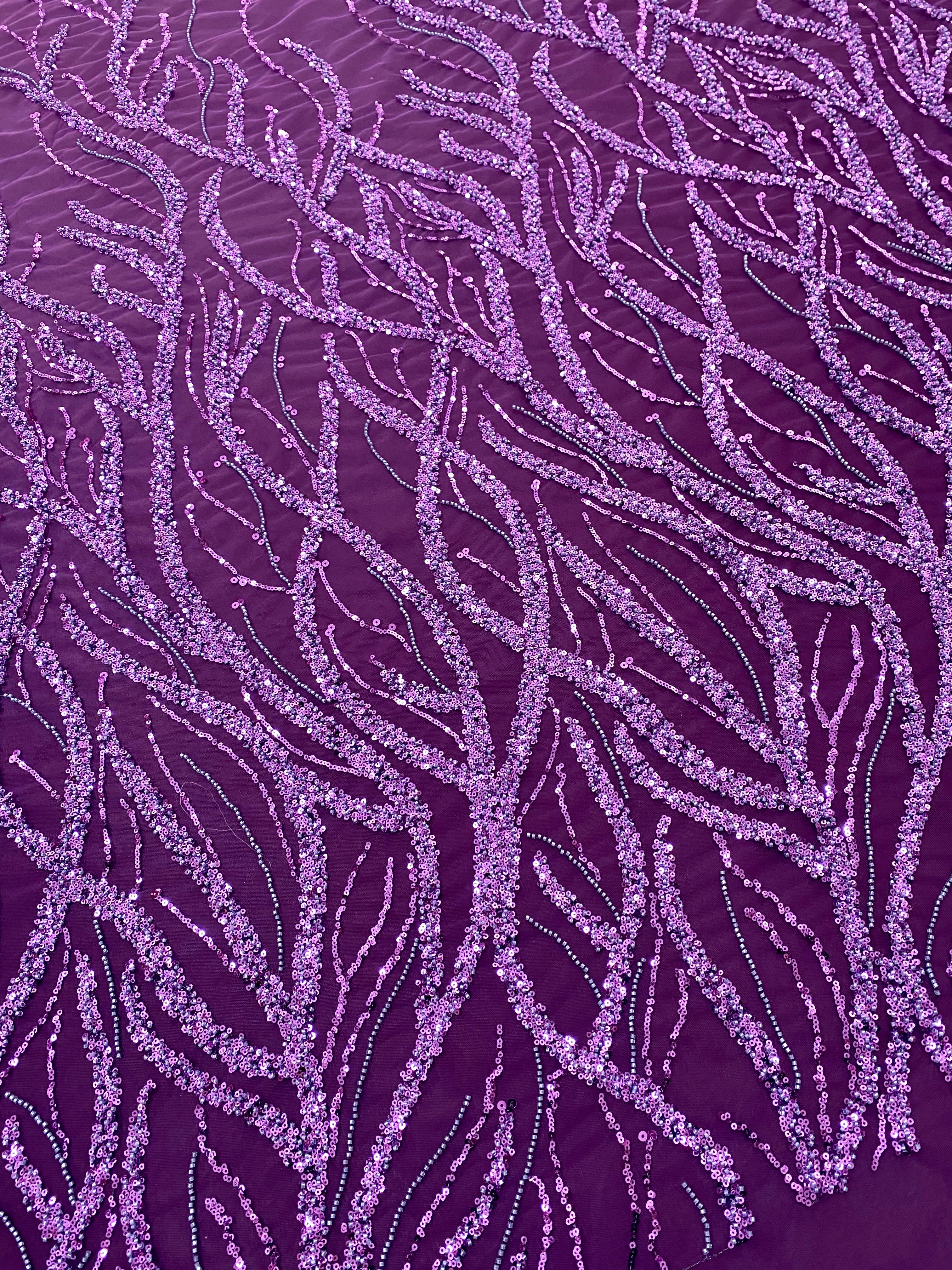 Dark Purple Couture Lace with Strings, Beads and Sequins 