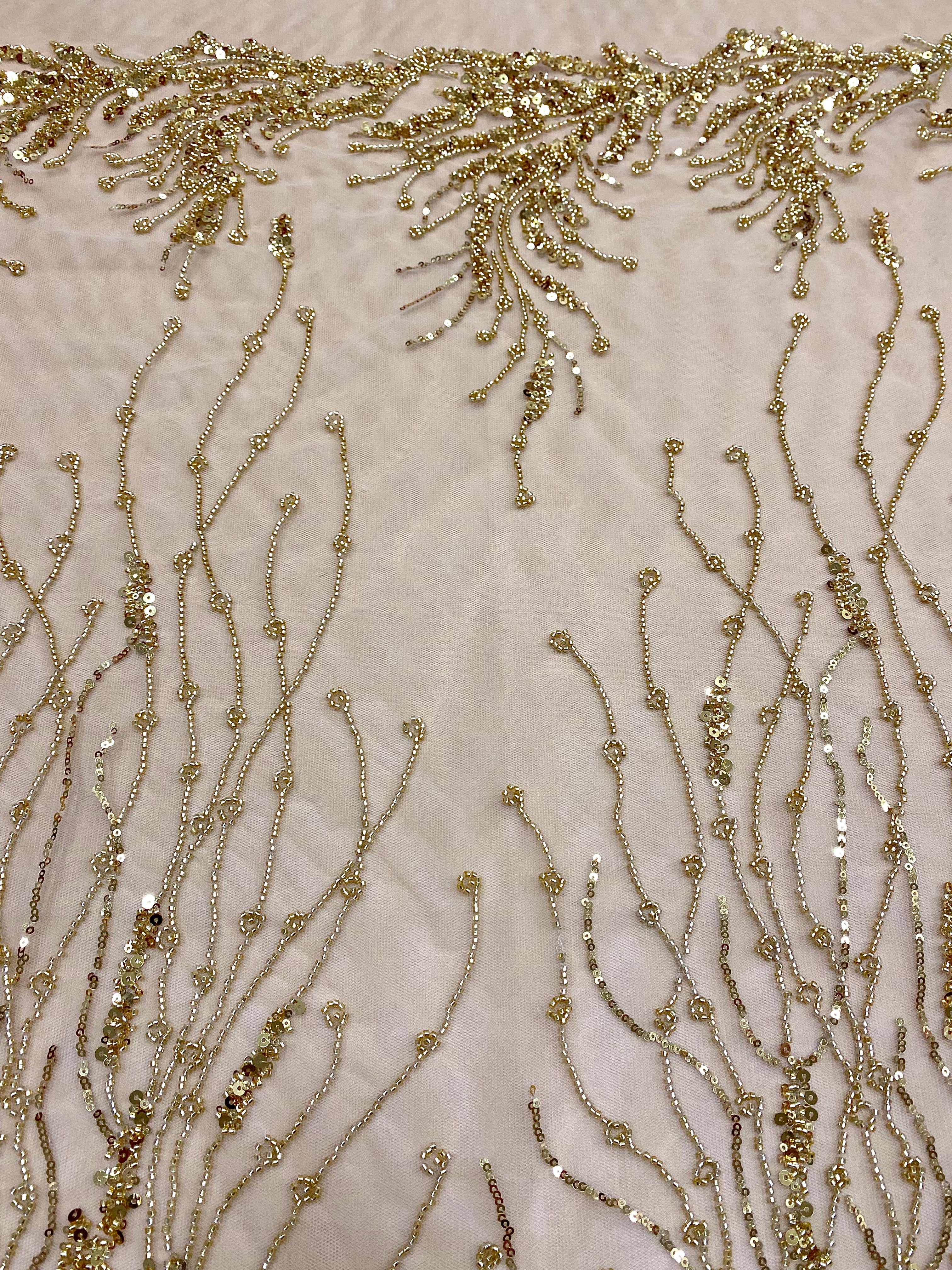 Silver Lace with Linear Pattern, with Pearls and Sequins