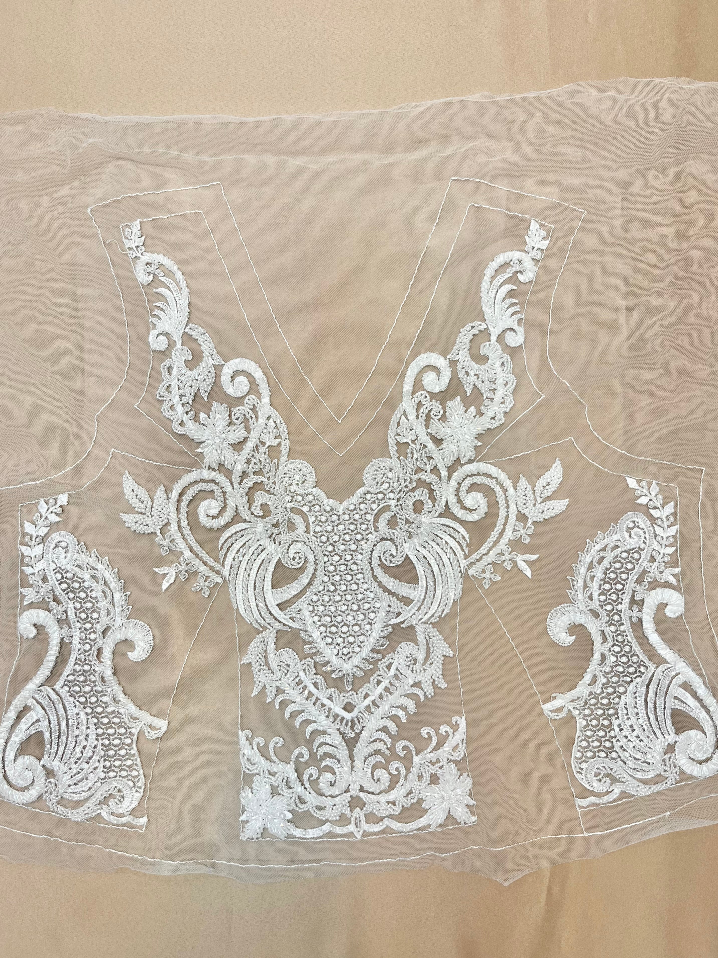 Set of Bust Panels with Geometric Pattern, with Crystals, Pearls and Sequins