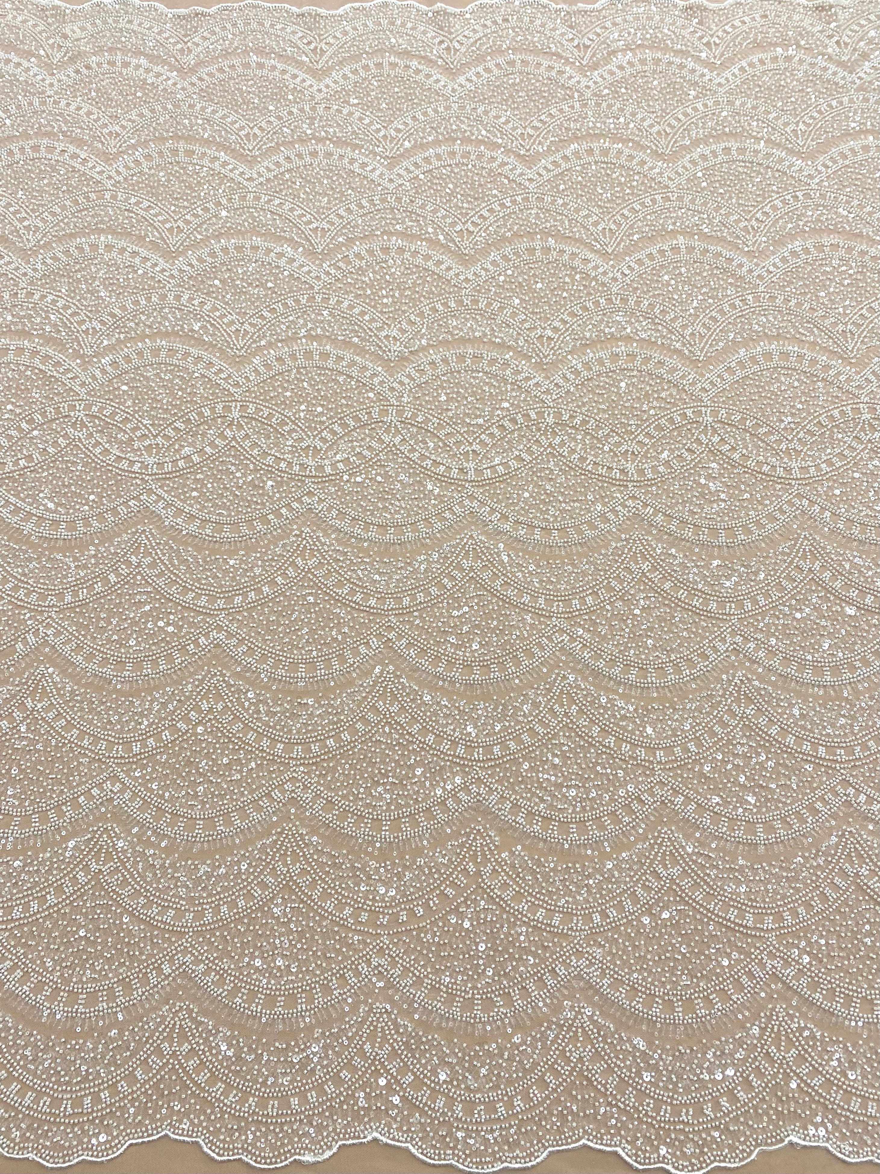 Ivory Lace with Geometric Pattern, with Beads and Sequins
