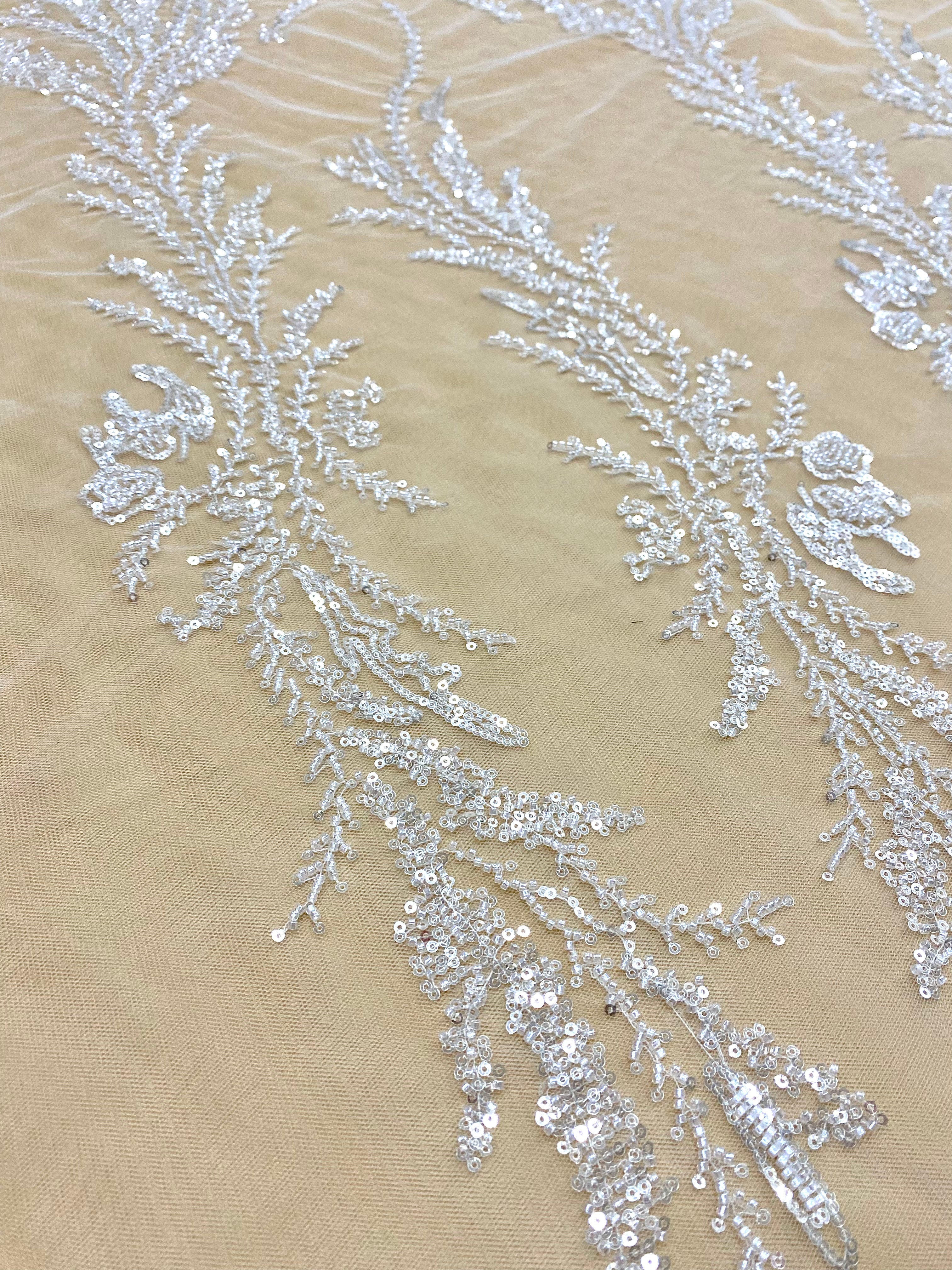 Silver Lace with Linear Pattern, with Pearls and Sequins
