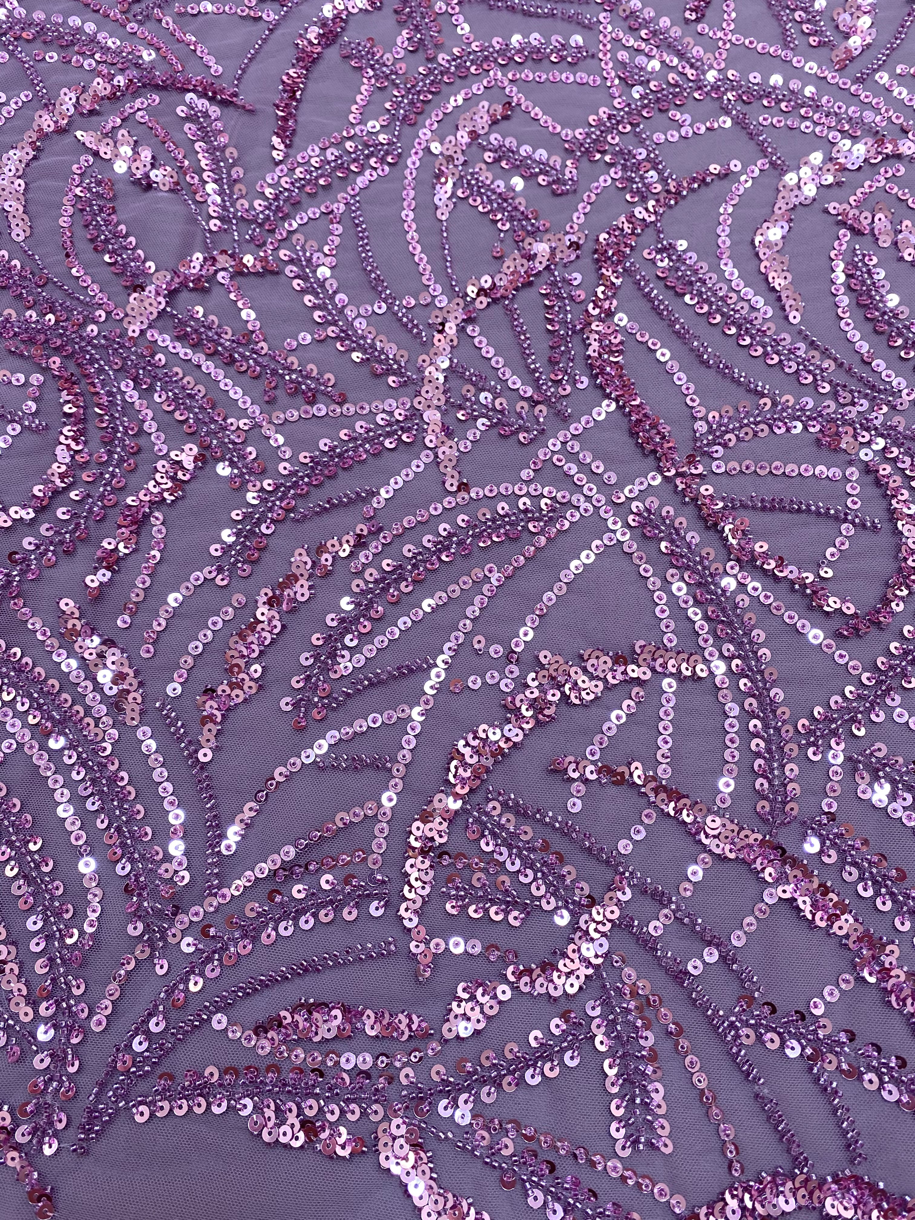 Silver Lace with Linear Pattern, with Pearls and Sequins
