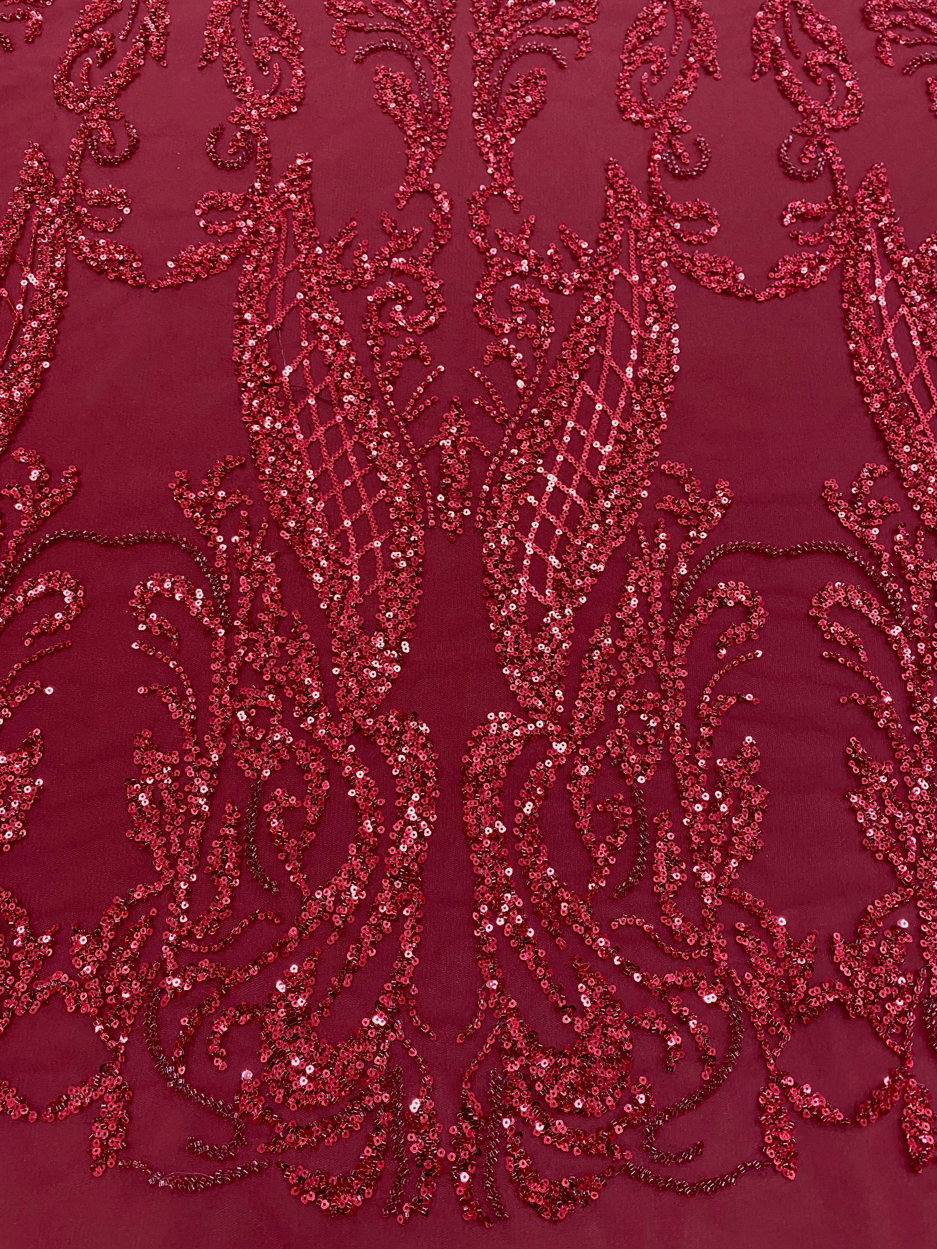 Lavender Couture Lace with Symmetrical Pattern, with Beads and Sequins 