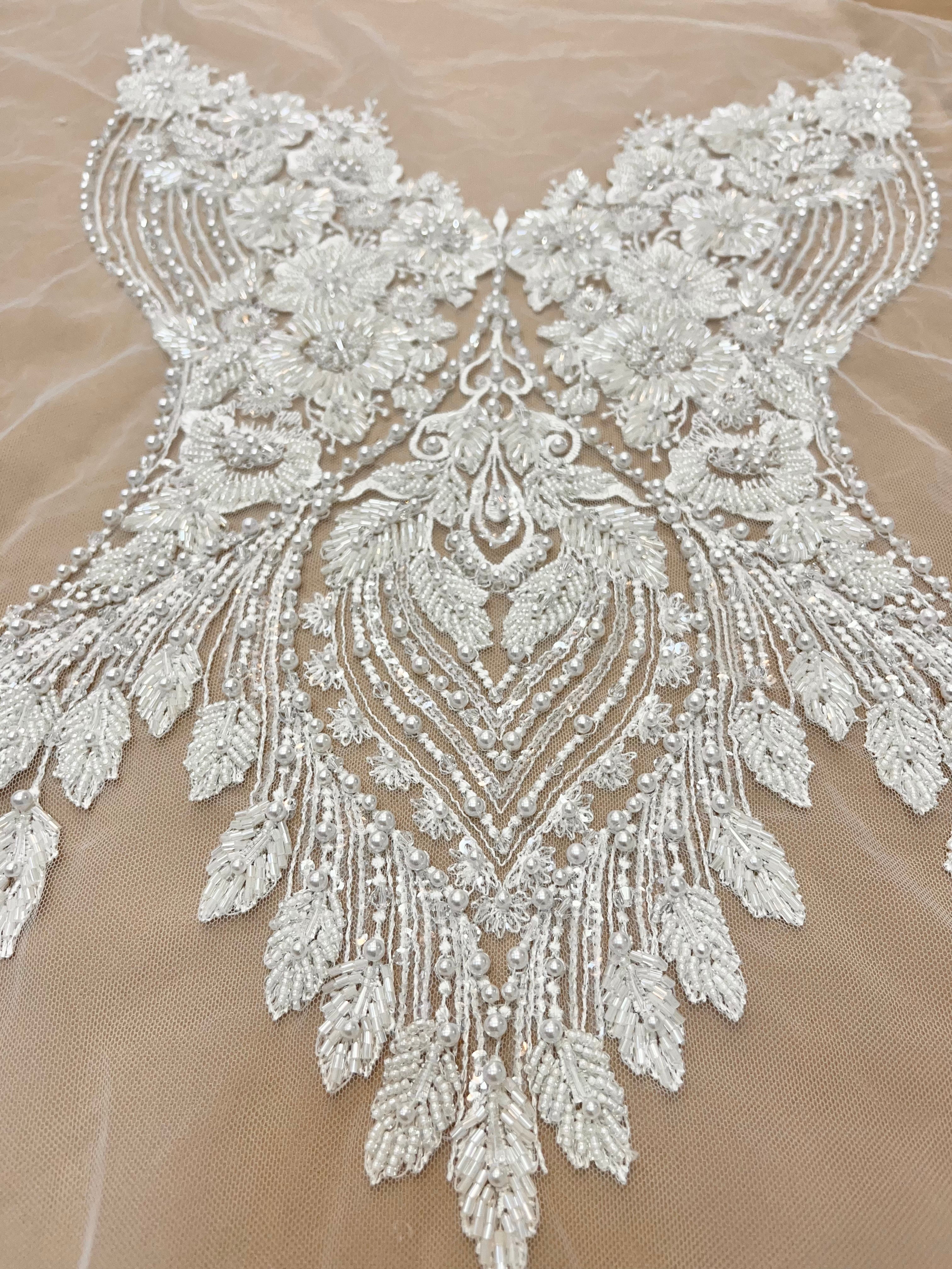 Set of Bust Panels with Floral Pattern, with Crystals, Pearls and Sequins