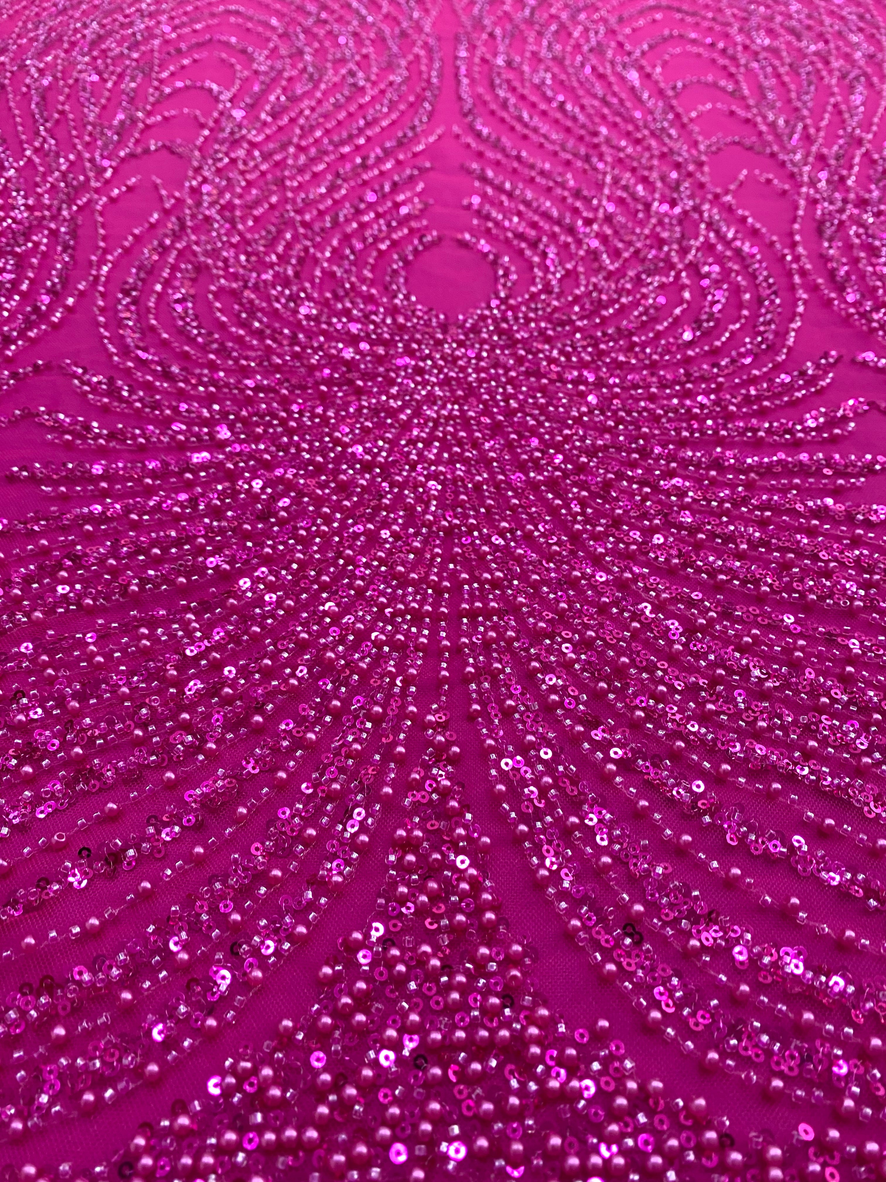 Silver Lace with Linear Pattern, with Pearls and Sequins