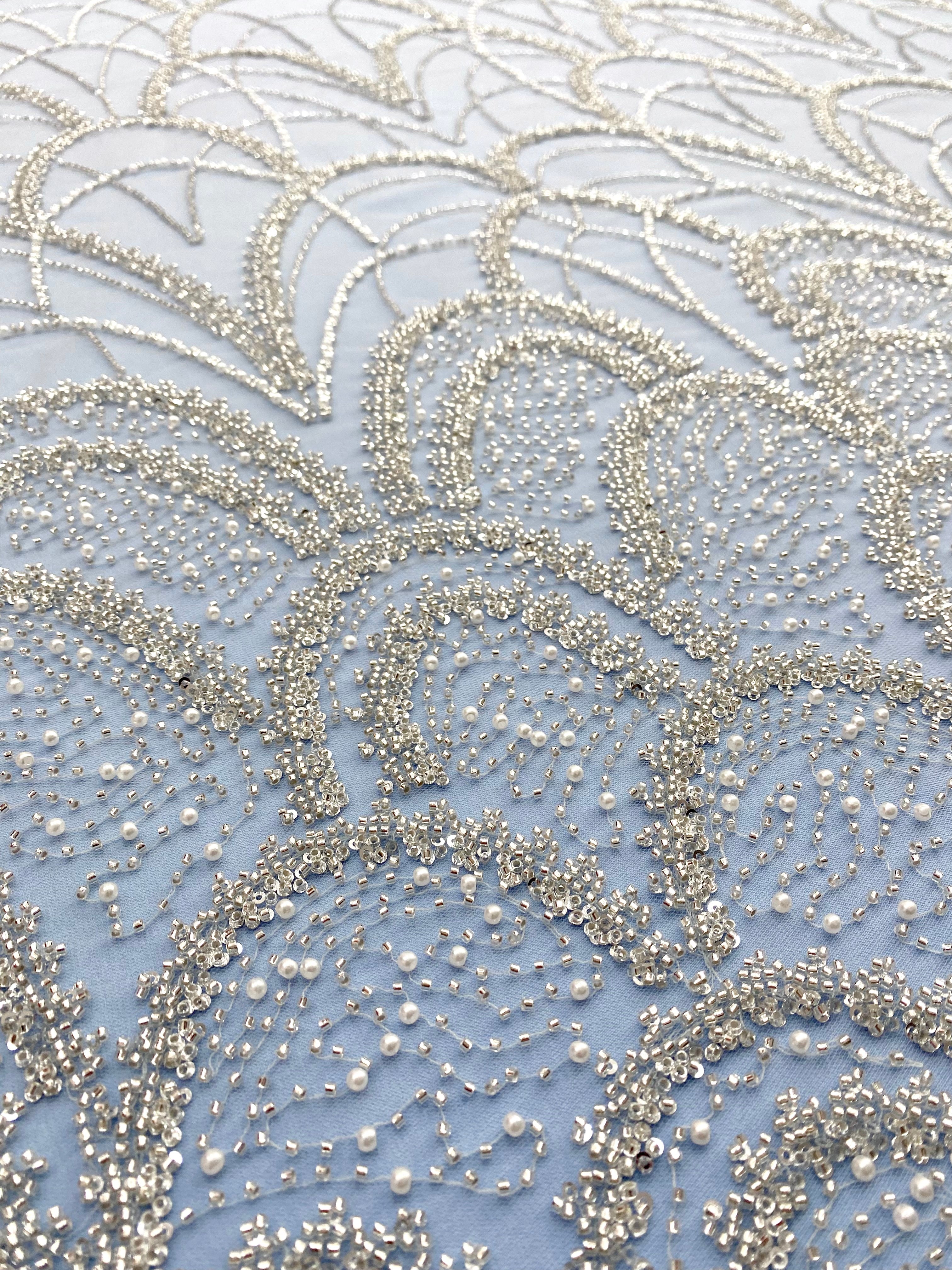 Silver Lace with Strings, Beads and Sequins