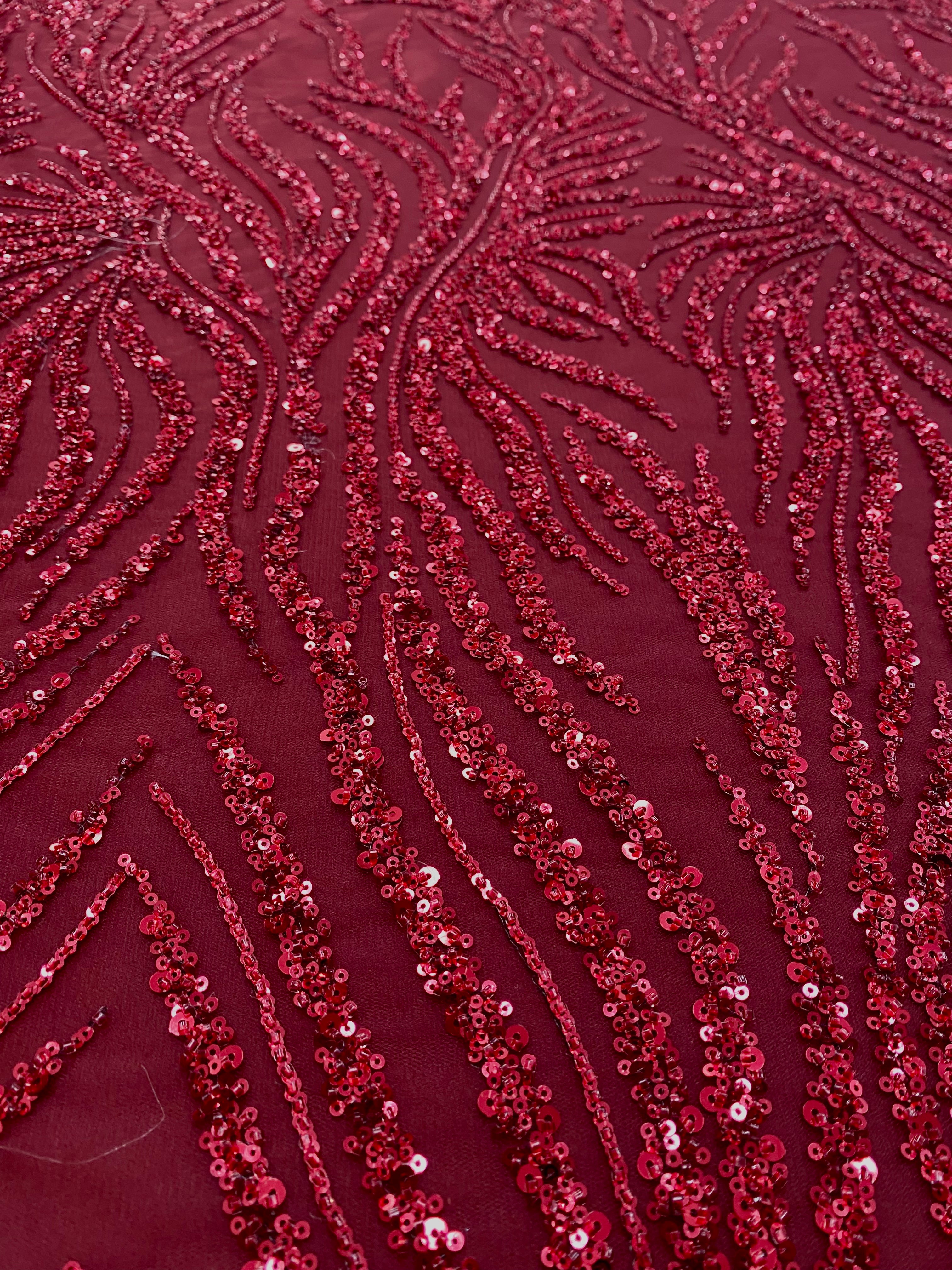Bordeaux Couture Lace with Strings, Beads and Sequins