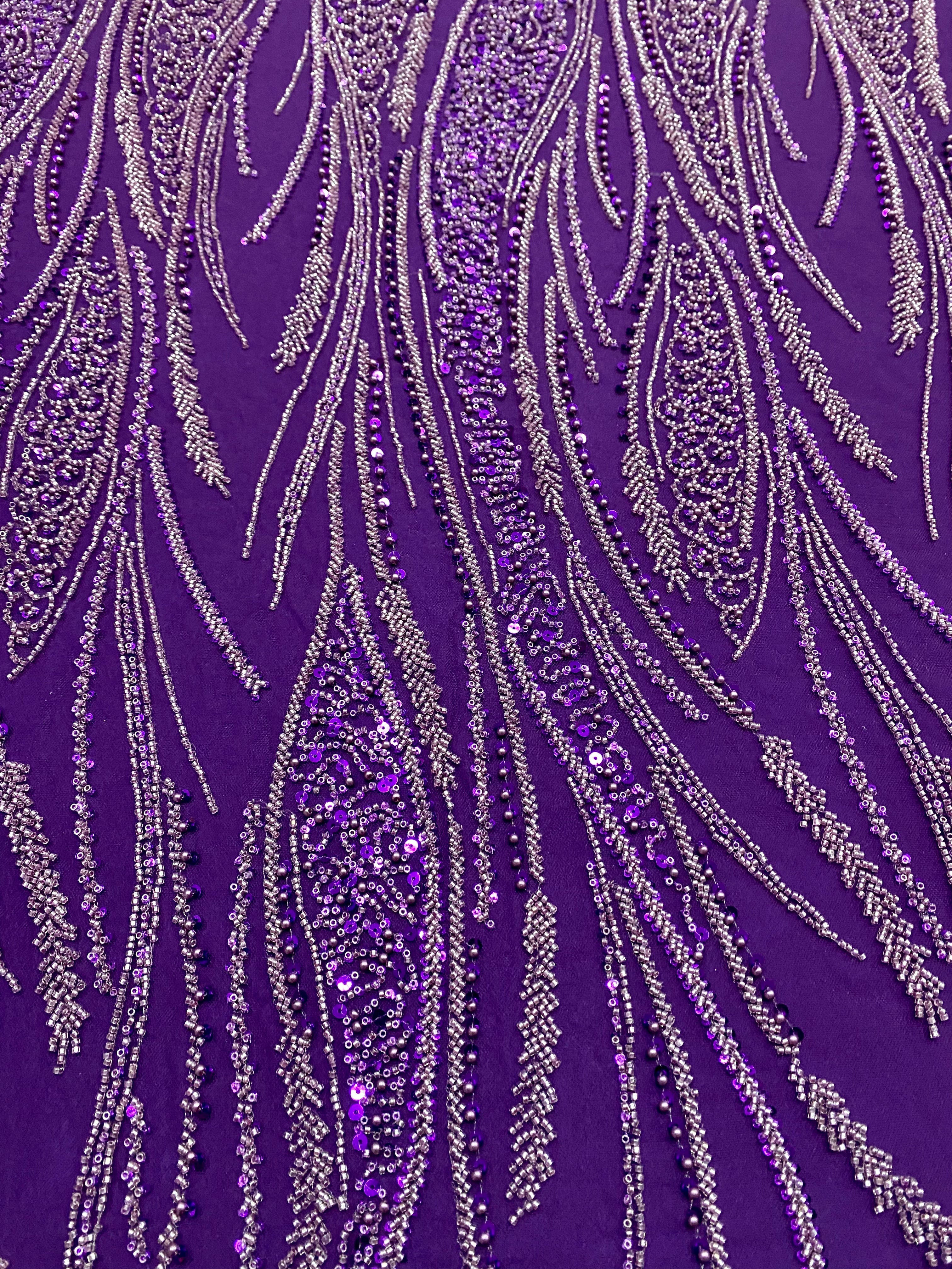 Silver Lace with Linear Pattern, with Pearls and Sequins