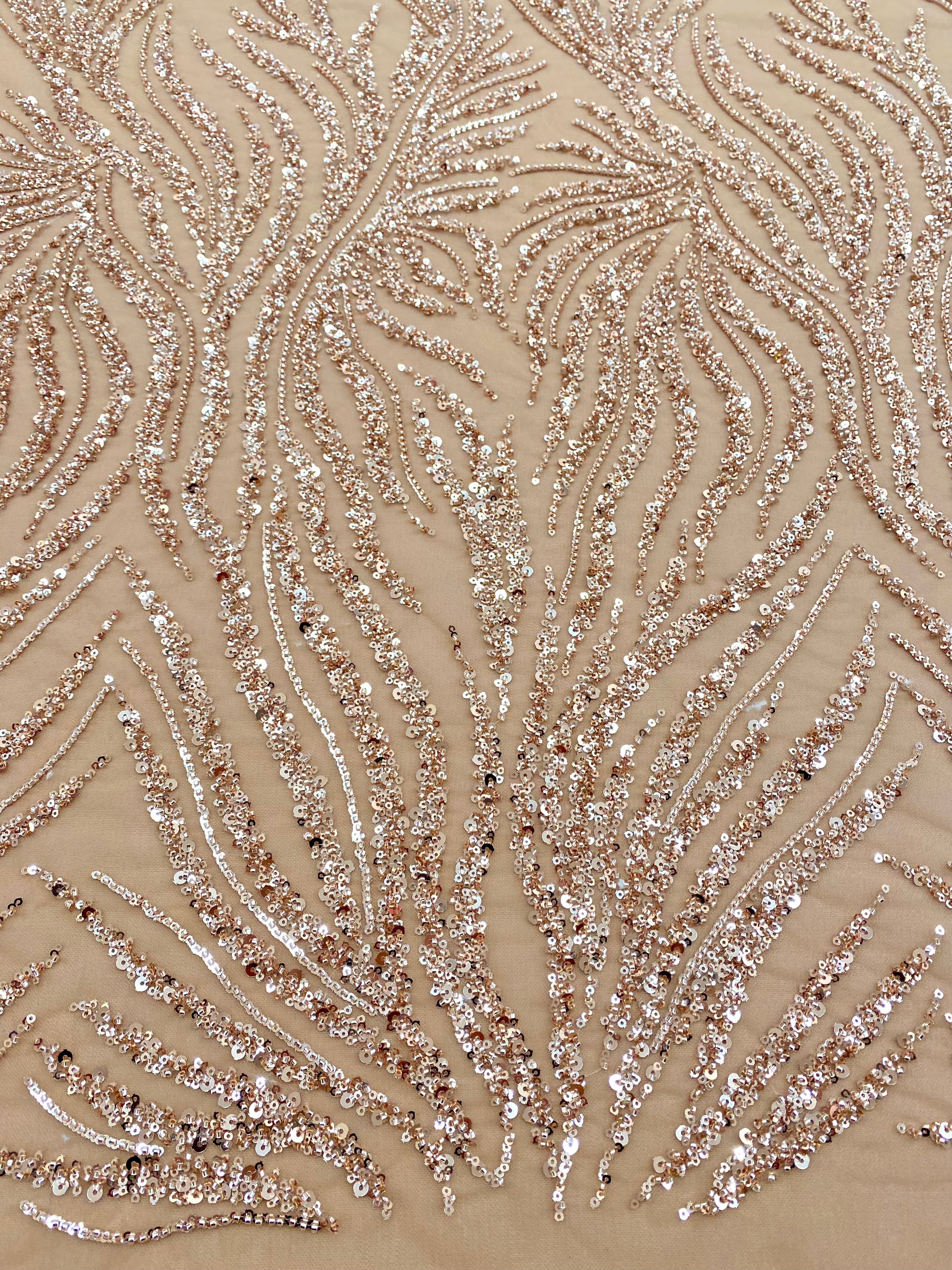Rose Gold Couture Lace with Strings, Beads and Sequins