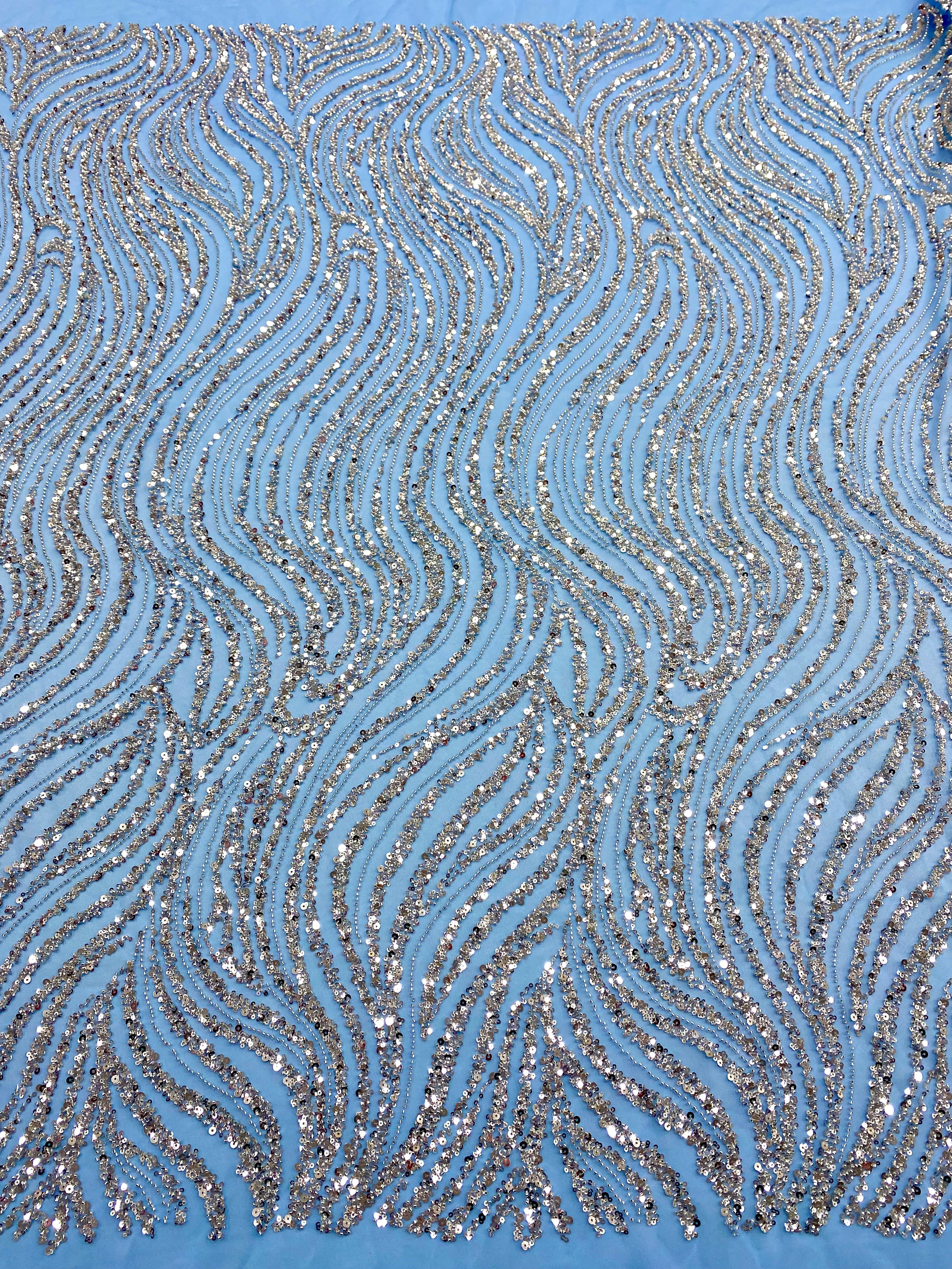 Silver Lace with Linear Pattern, with Pearls and Sequins