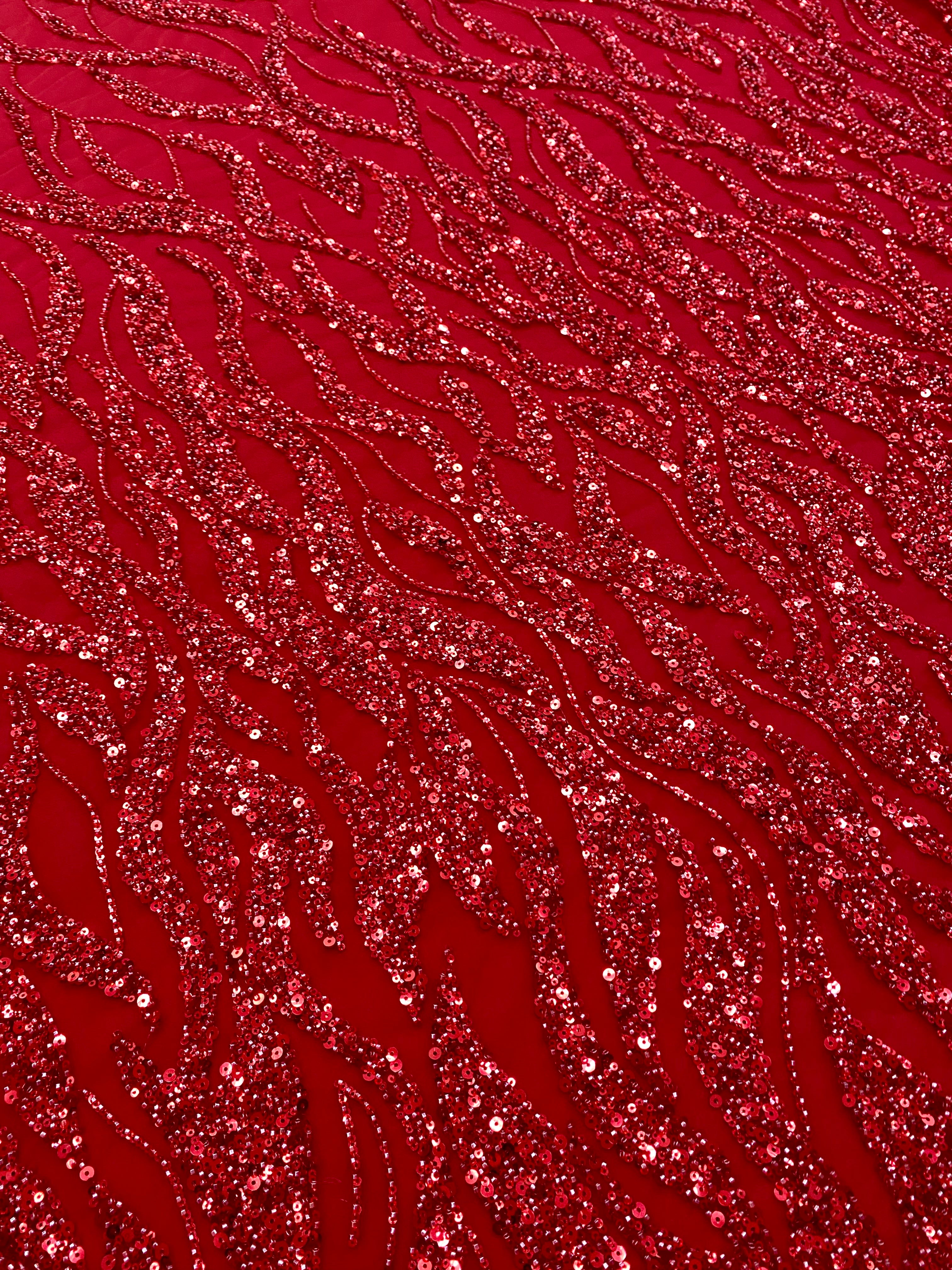 Red Couture Lace with Beads, Beads and Sequins