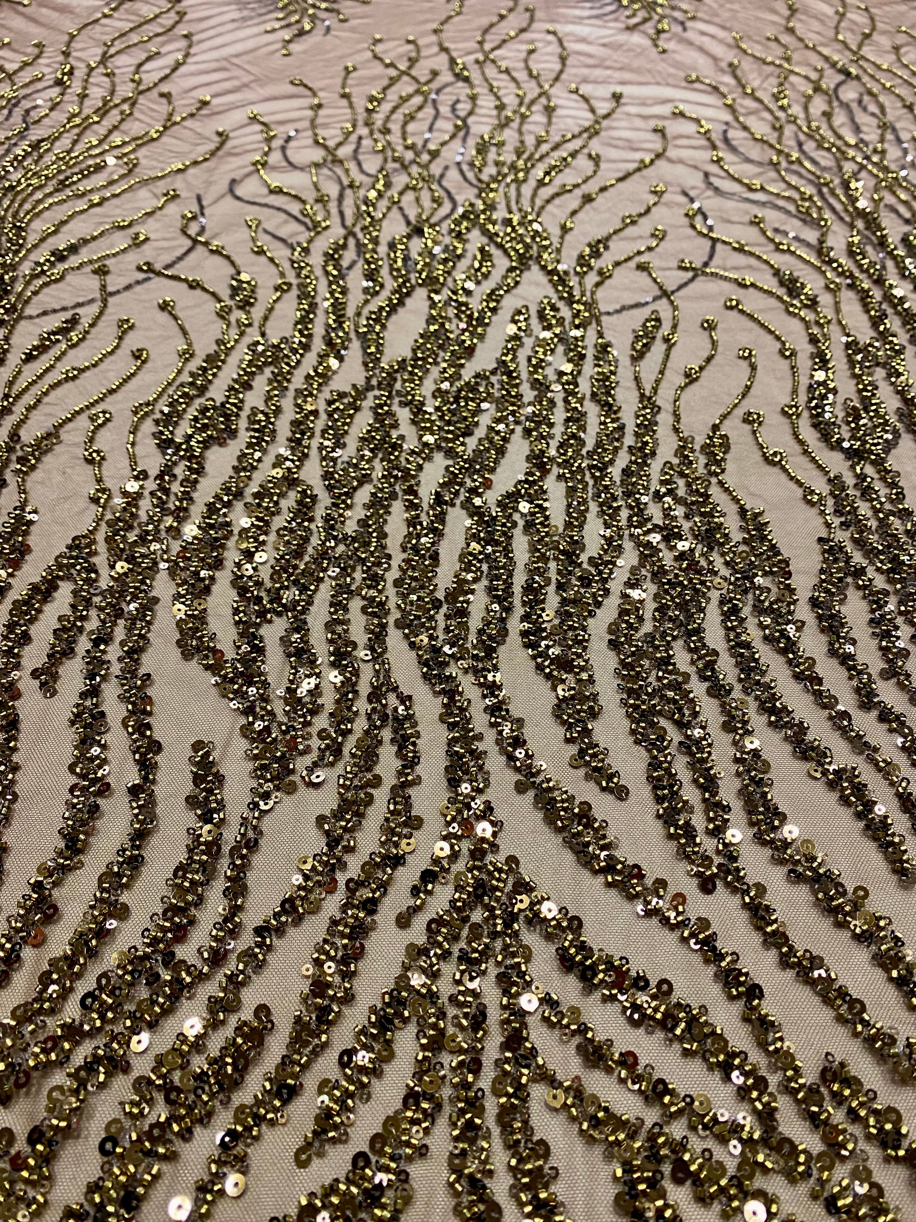 Silver Lace with Linear Pattern, with Pearls and Sequins