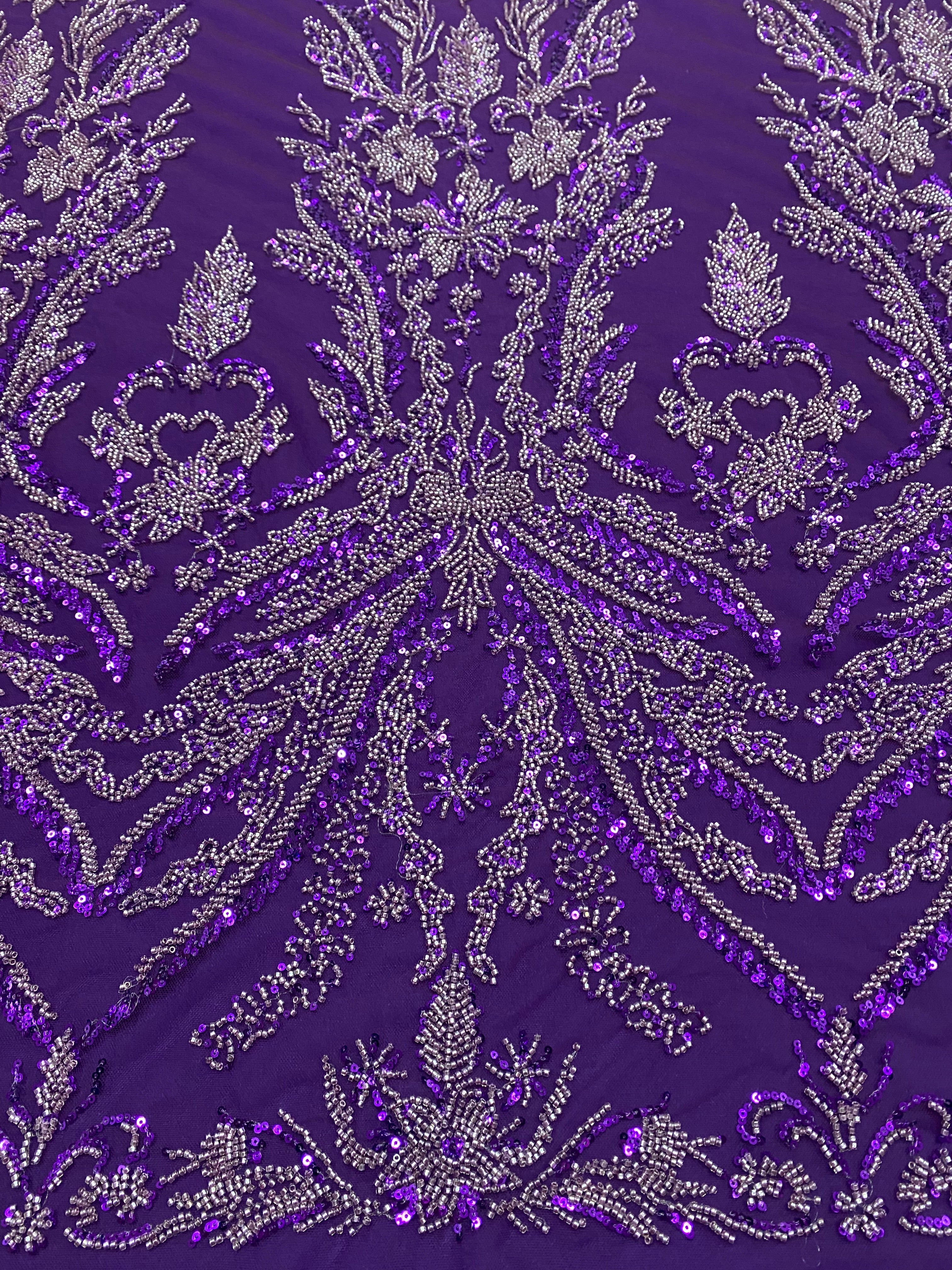 Silver Lace with Linear Pattern, with Pearls and Sequins