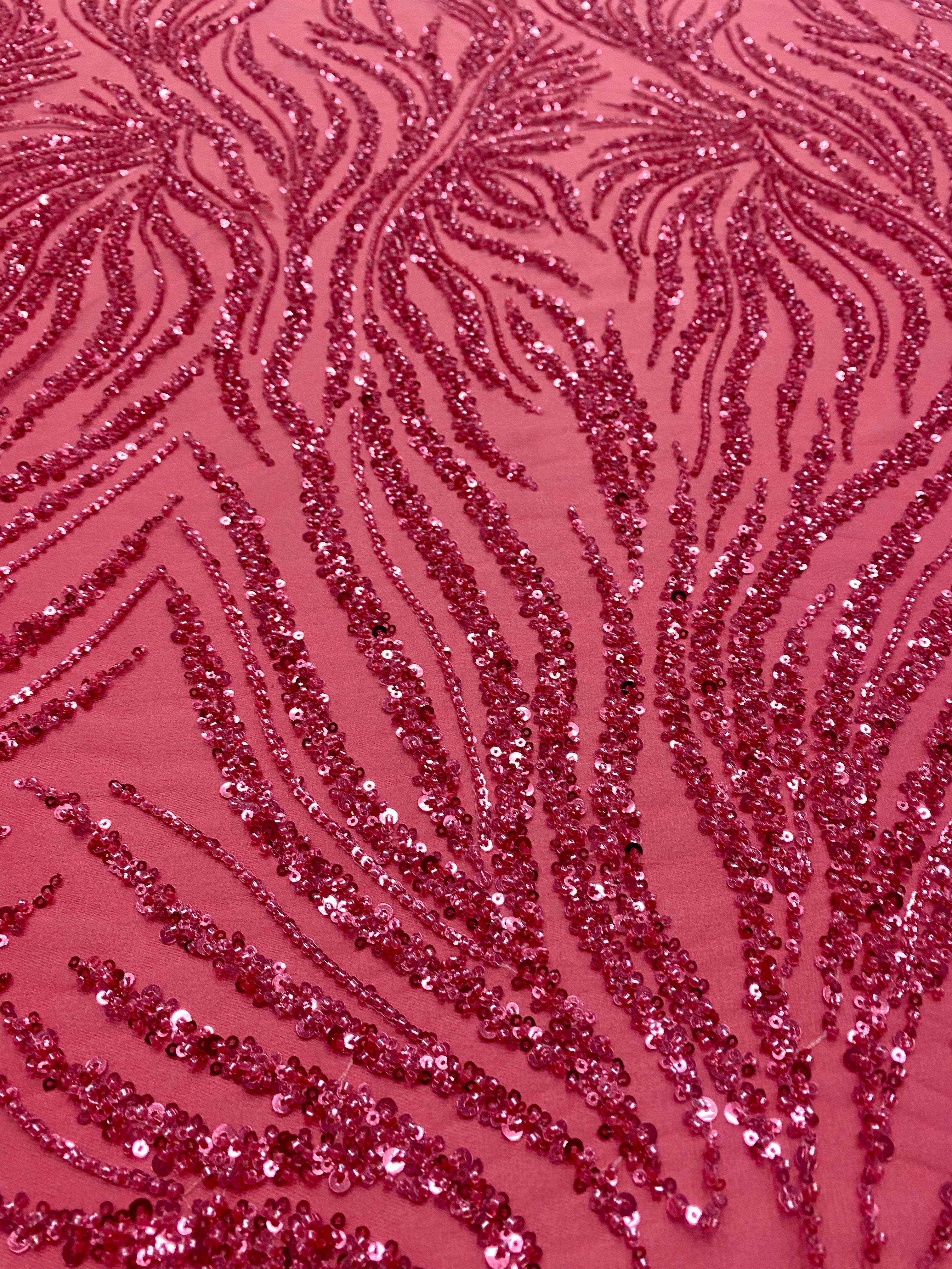 Dantela Couture Roz Coral cu Siraguri, cu Margele si Paiete