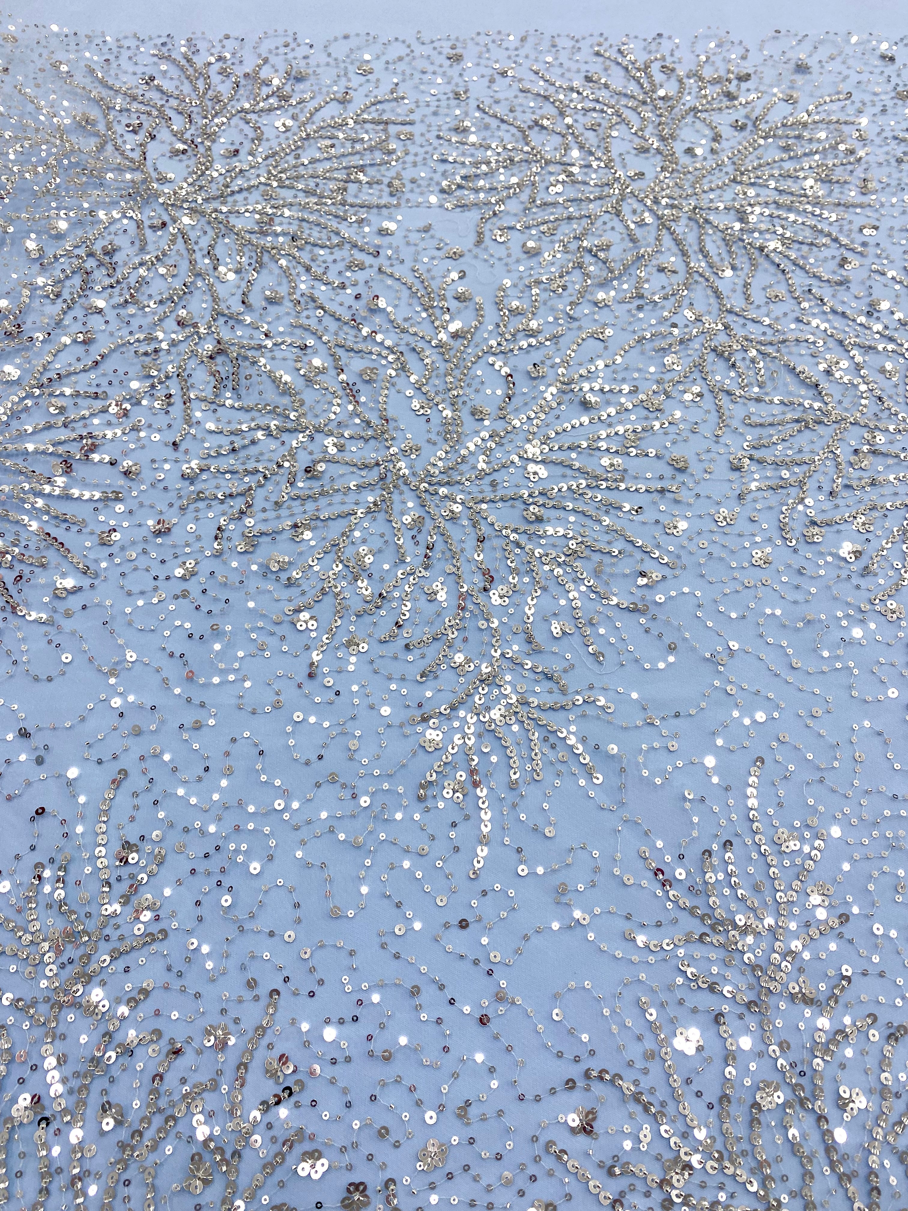 Silver Lace with Strings, Beads and Sequins