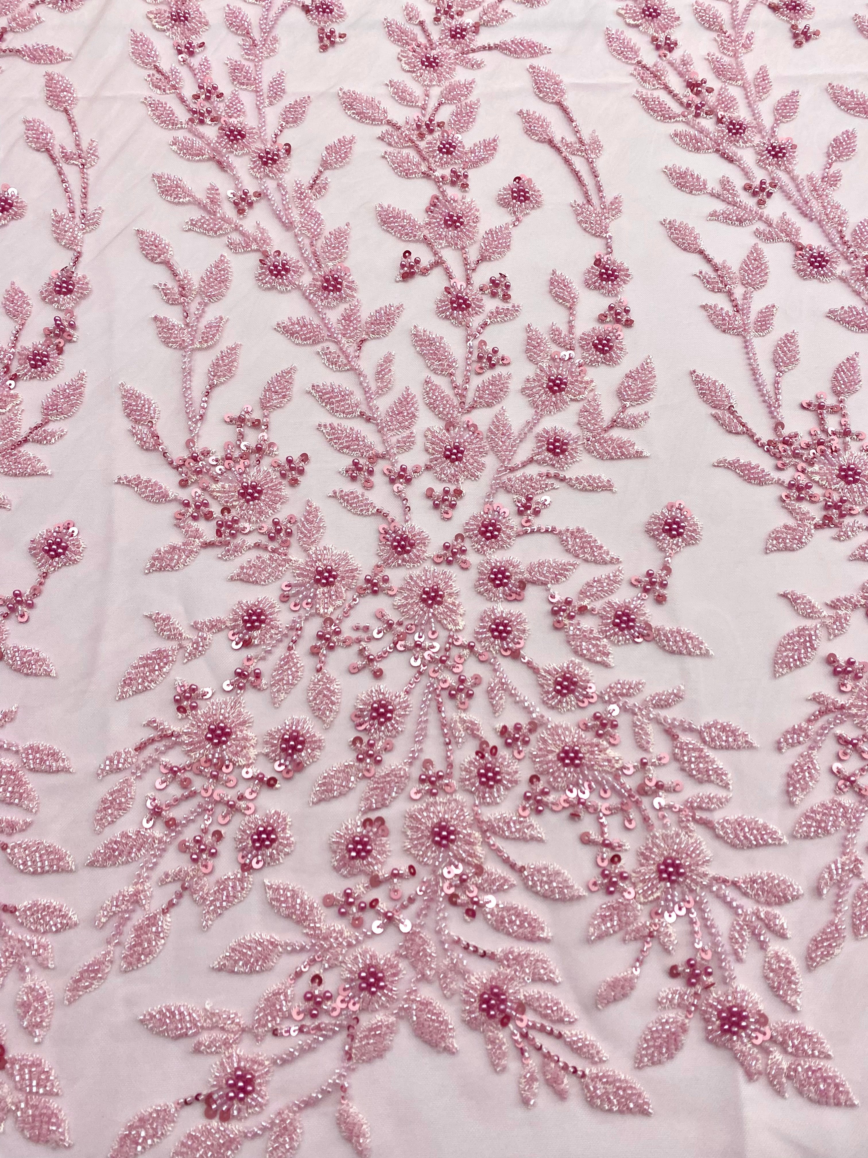 Silver Lace with Linear Pattern, with Pearls and Sequins