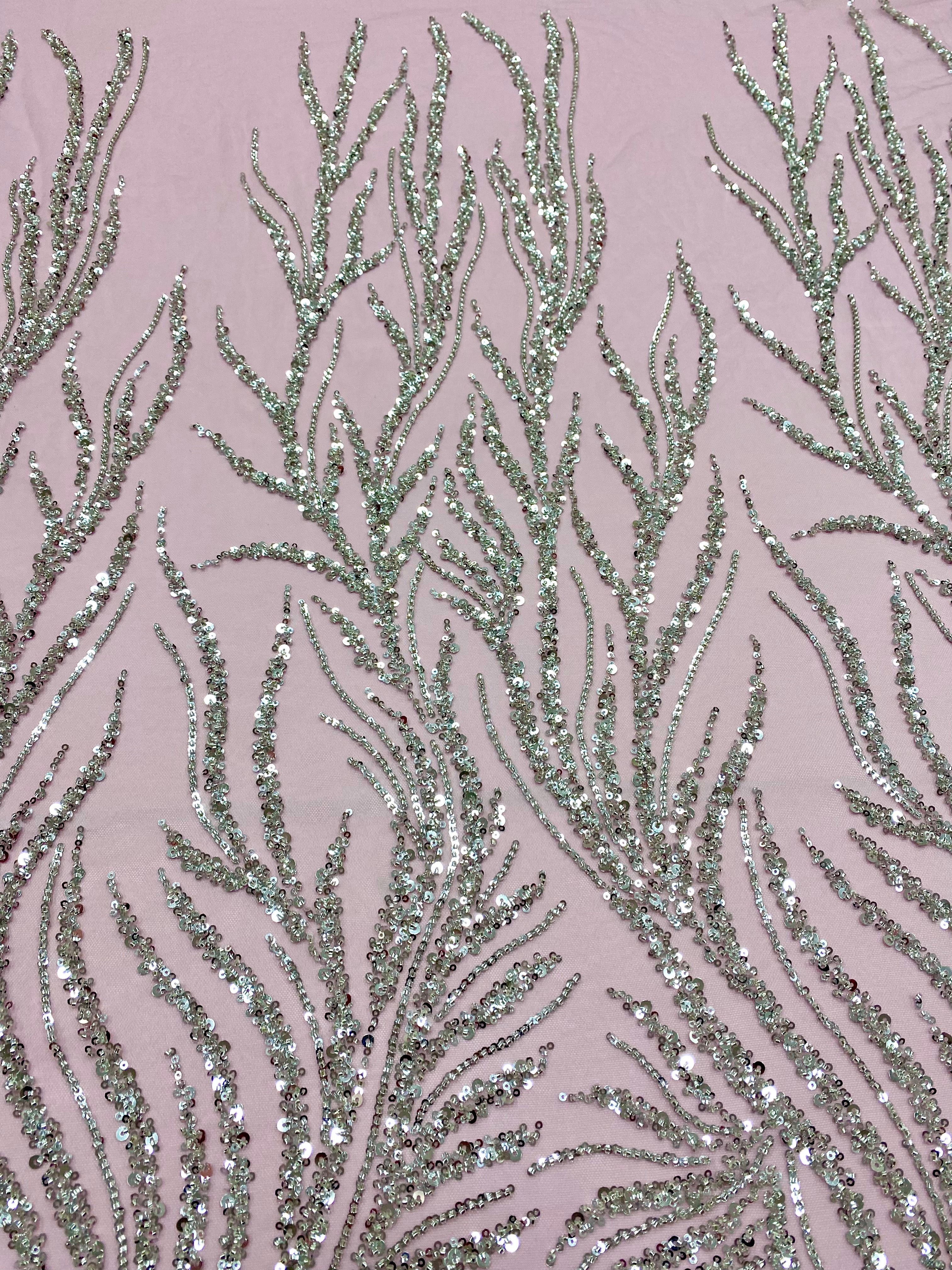Silver Lace with Strings, Beads and Sequins