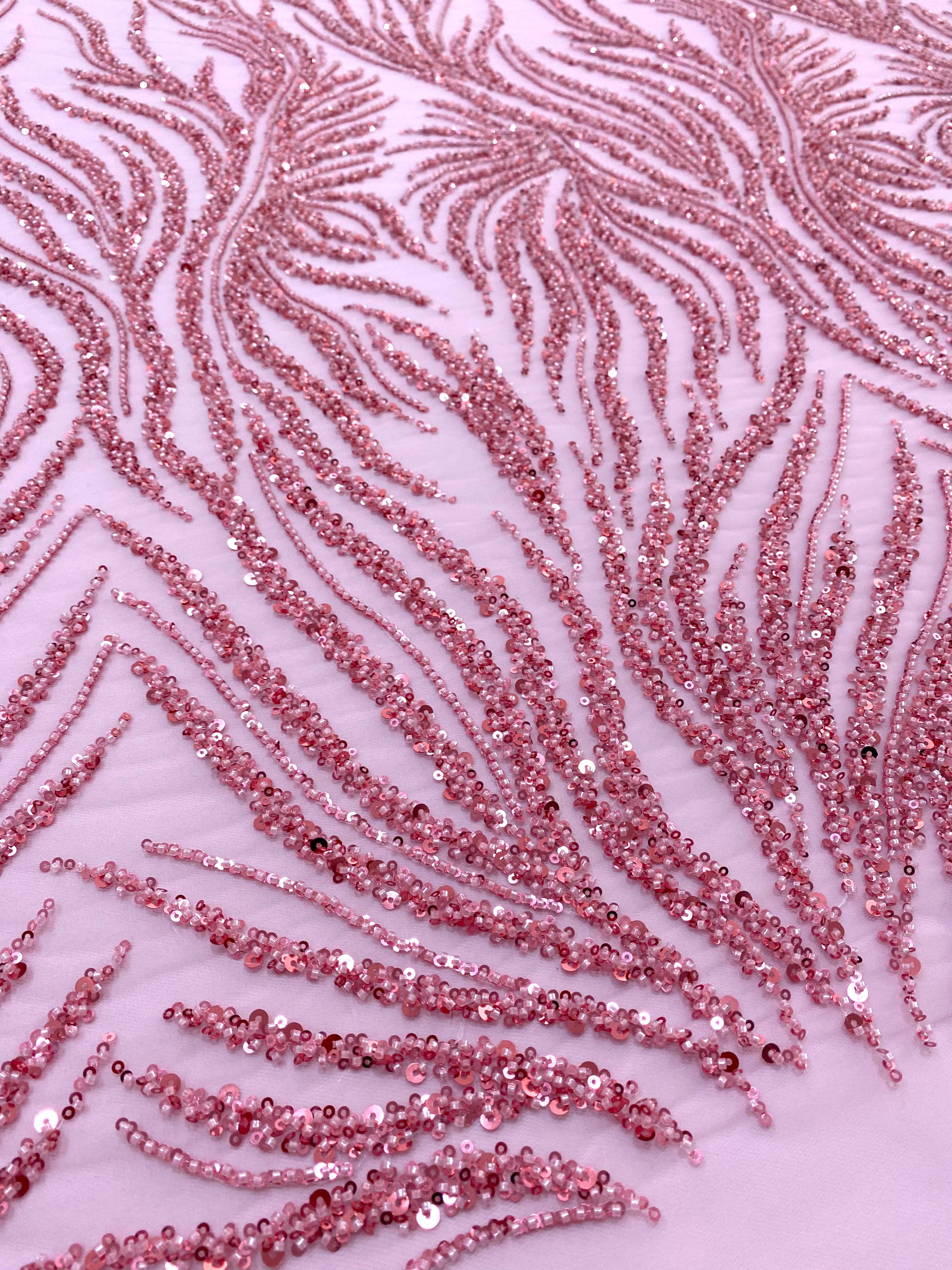 Pink Couture Lace with Strings, Beads and Sequins