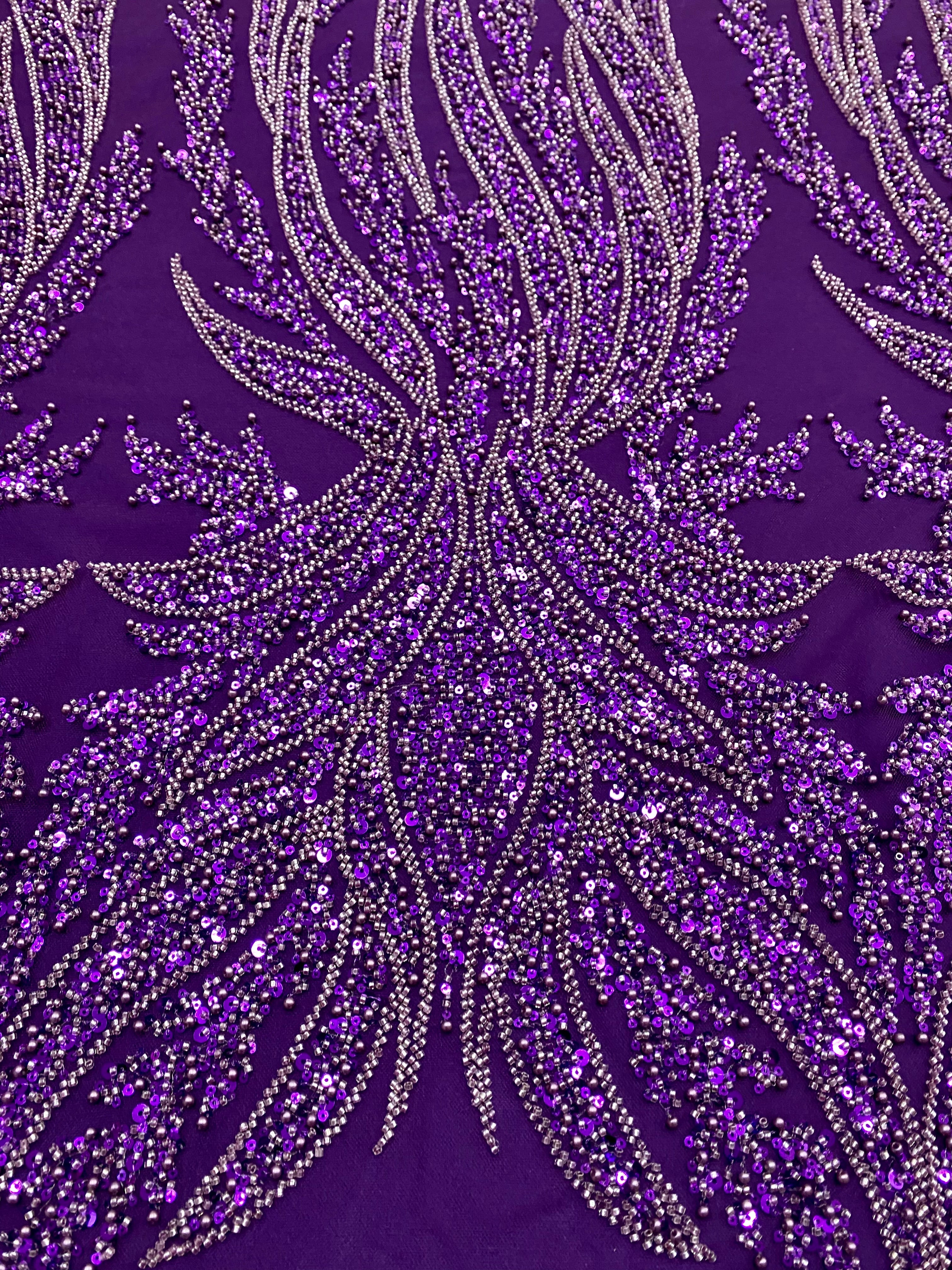 Silver Lace with Linear Pattern, with Pearls and Sequins
