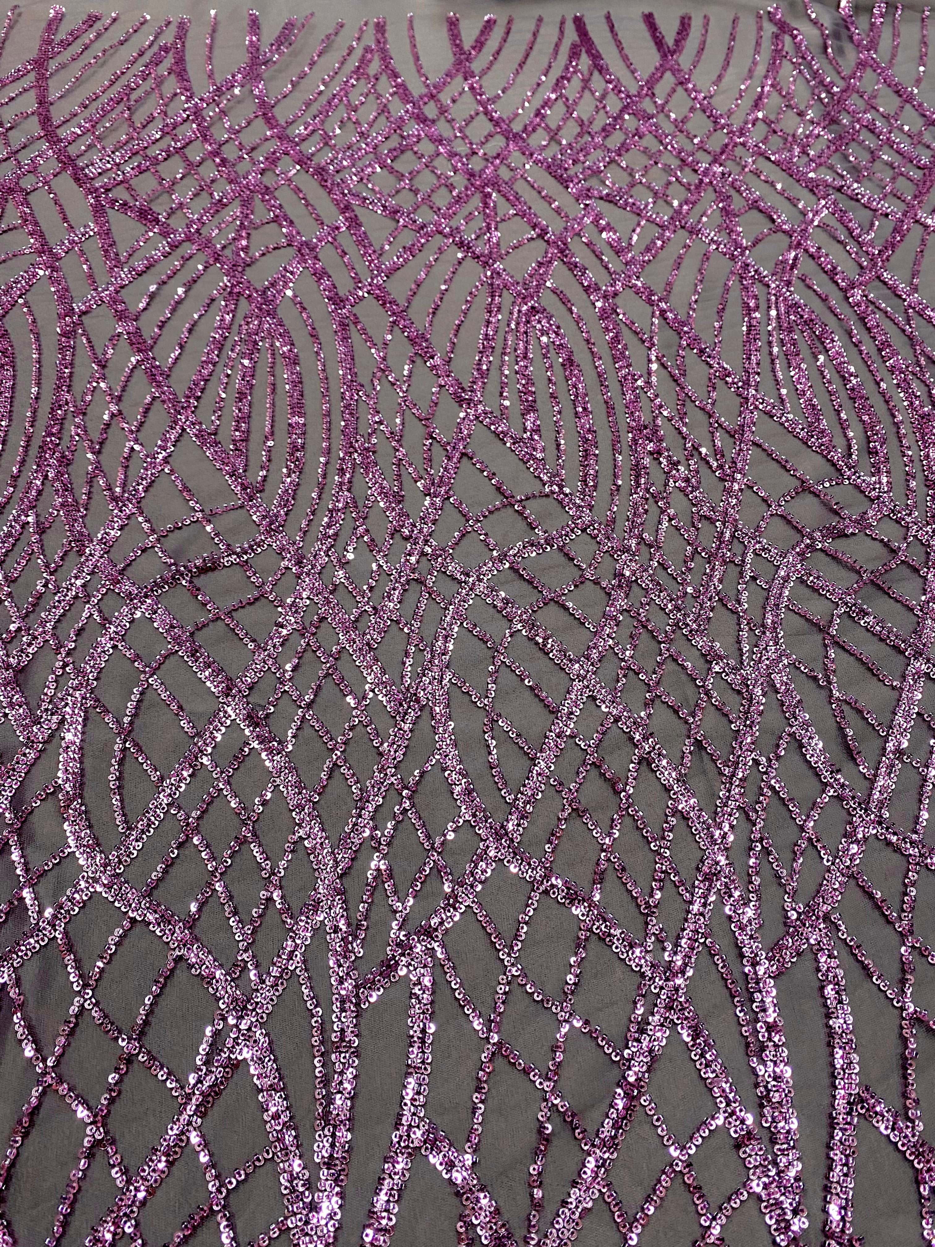 Powder Couture Lace with Linear Pattern, with Beads and Sequins
