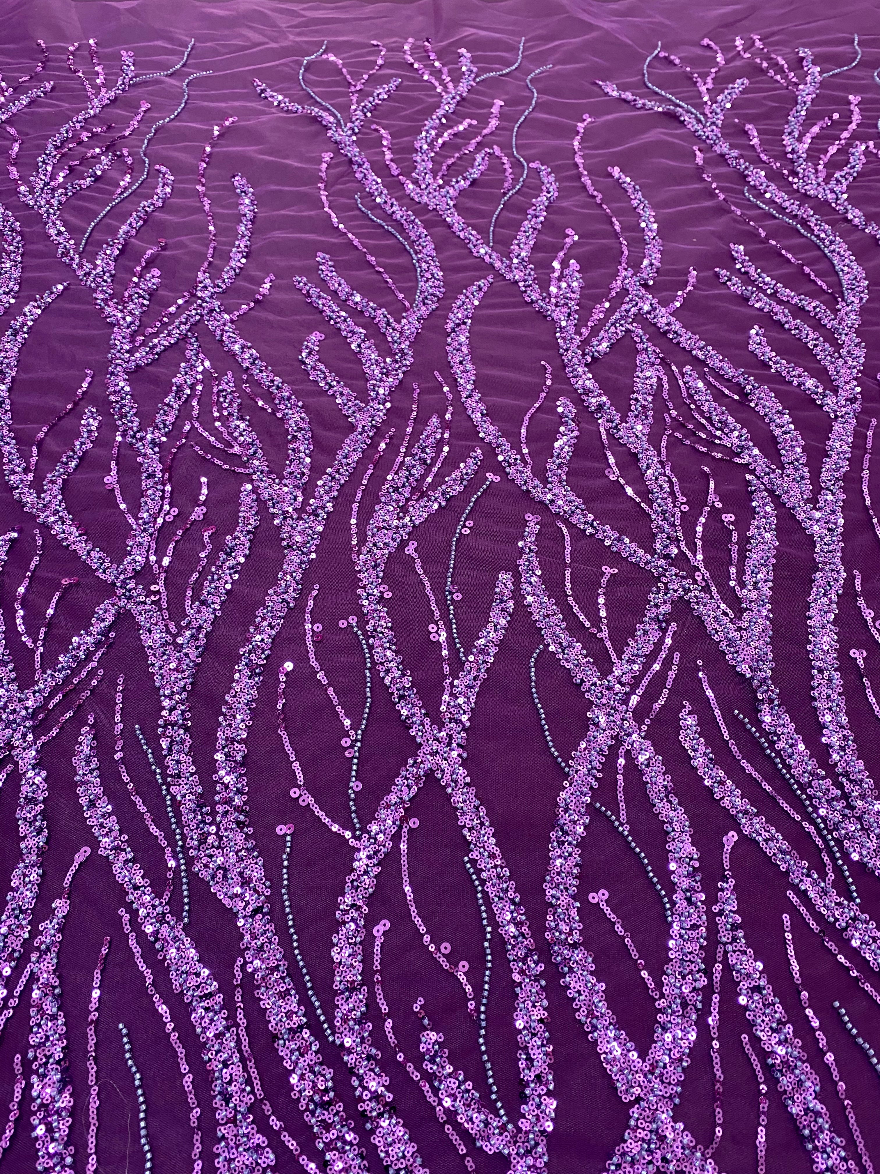 Dark Purple Couture Lace with Strings, Beads and Sequins 