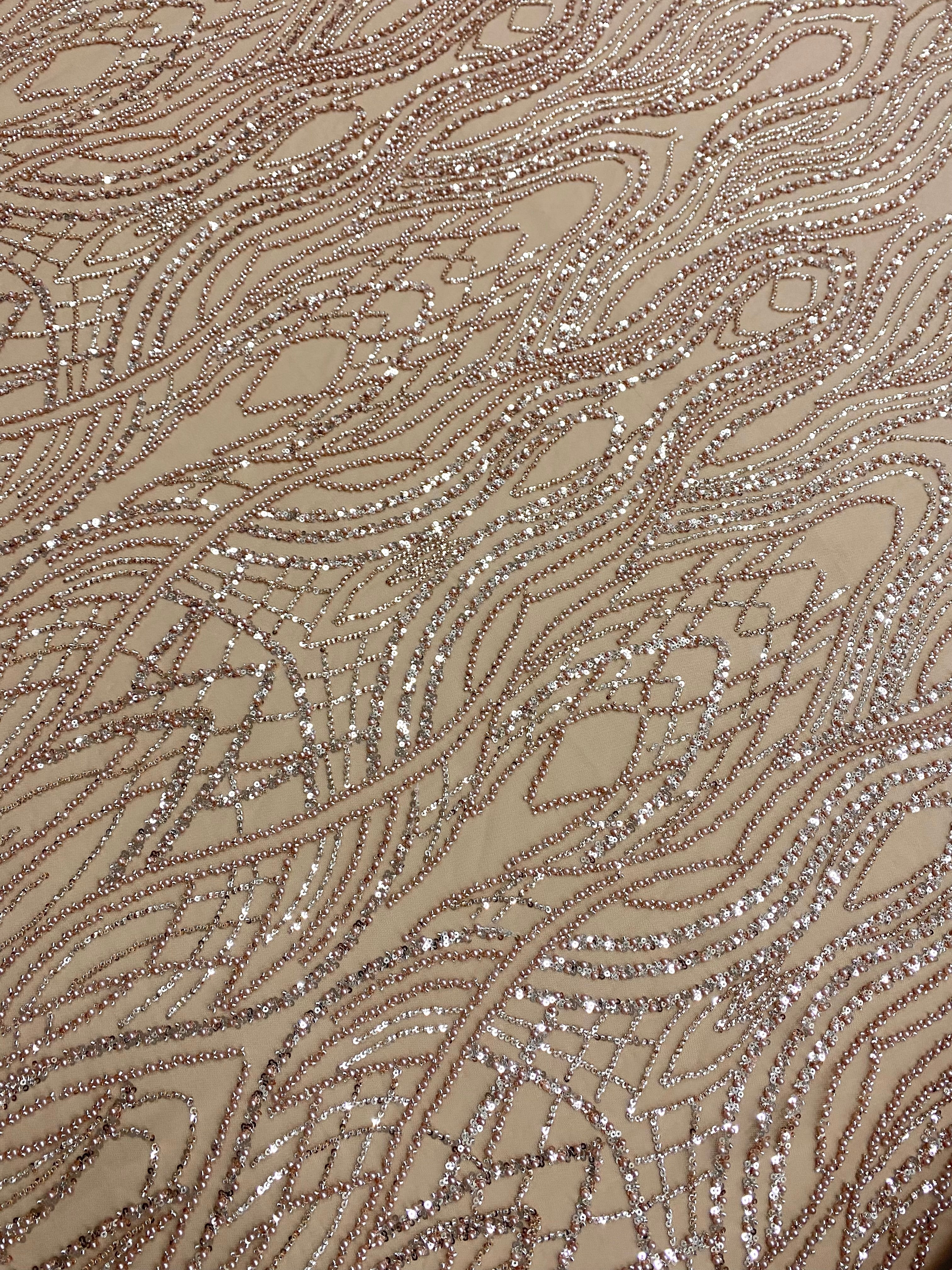 Rose Gold Couture Lace with Pearls, Beads and Sequins 