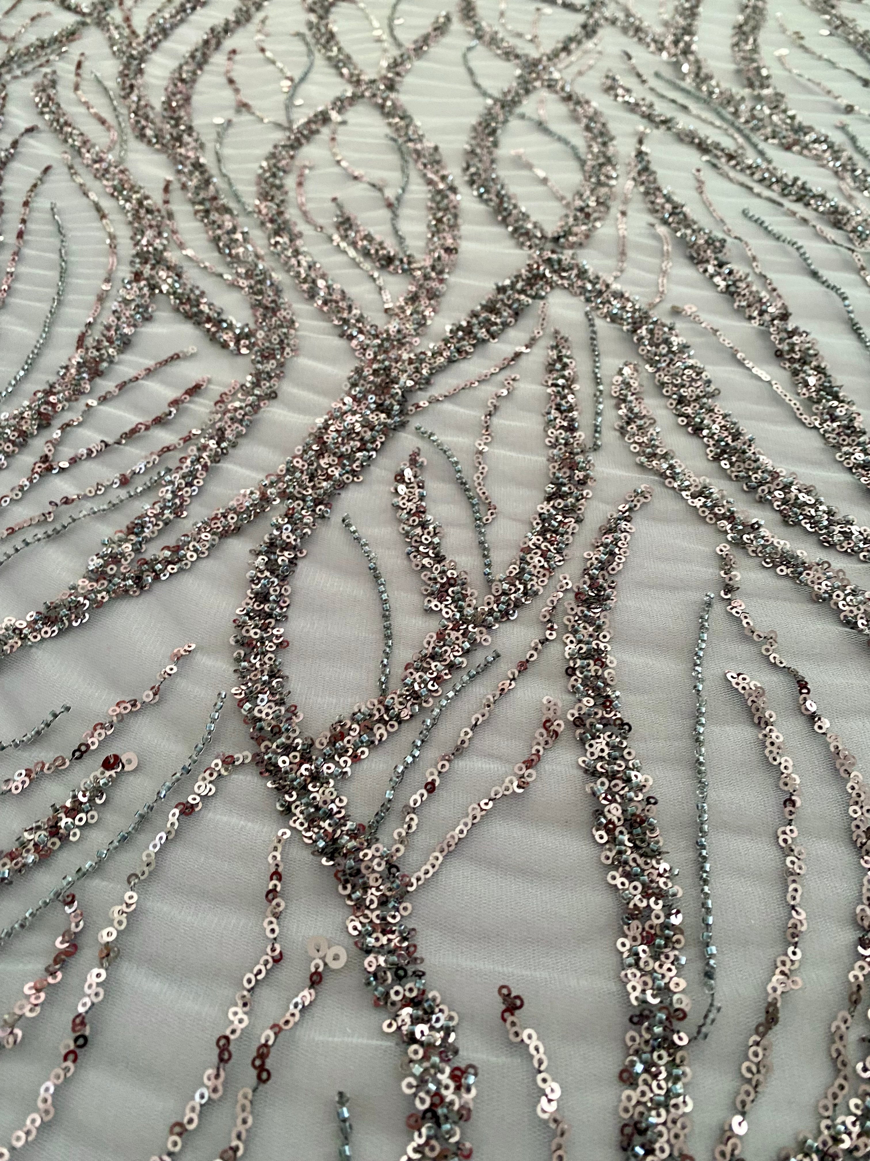 Anthracite Grey Couture Lace with Strings, Beads and Sequins