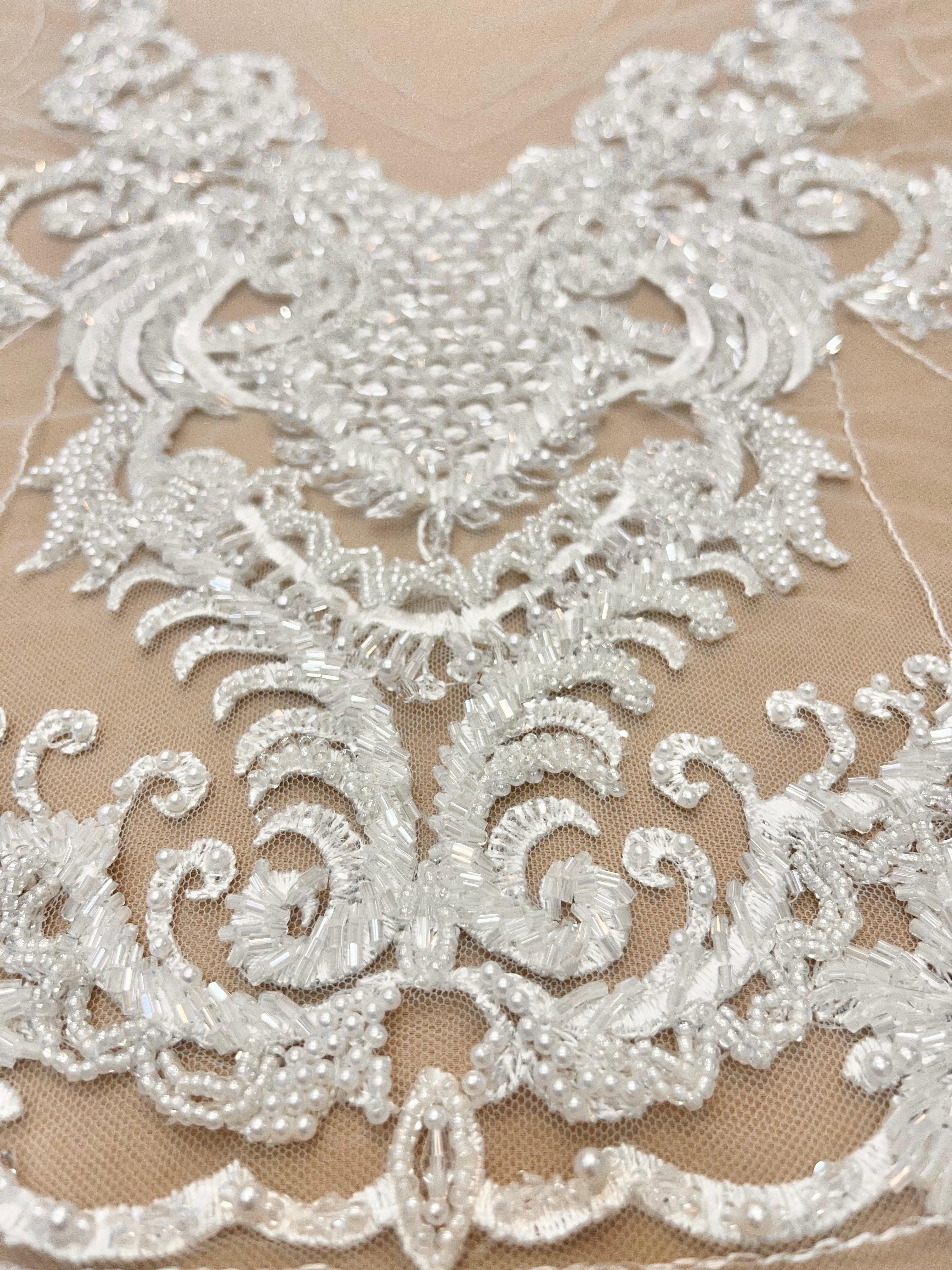 Set of Bust Panels with Geometric Pattern, with Crystals, Pearls and Sequins