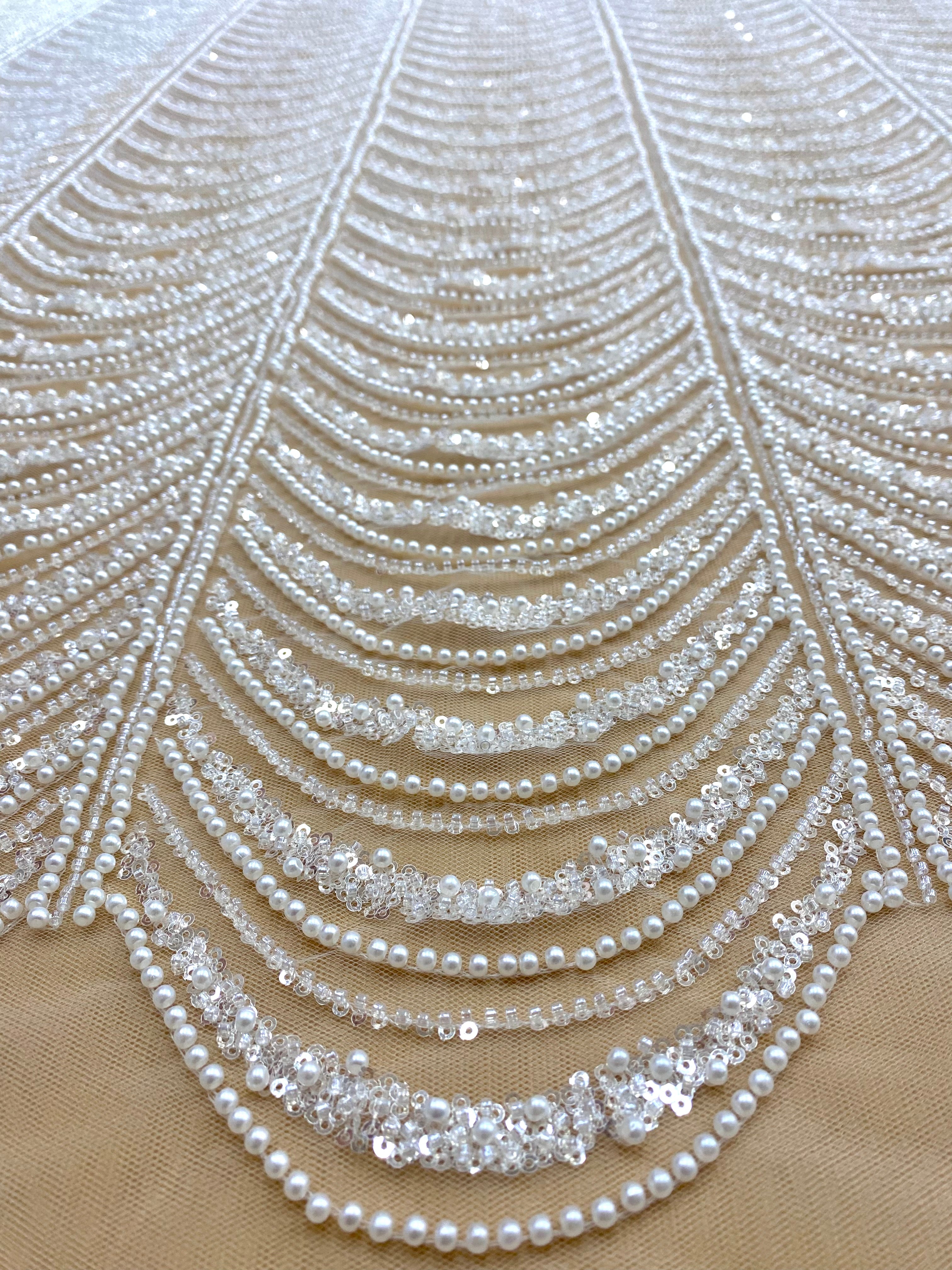 Silver Lace with Linear Pattern, with Pearls and Sequins