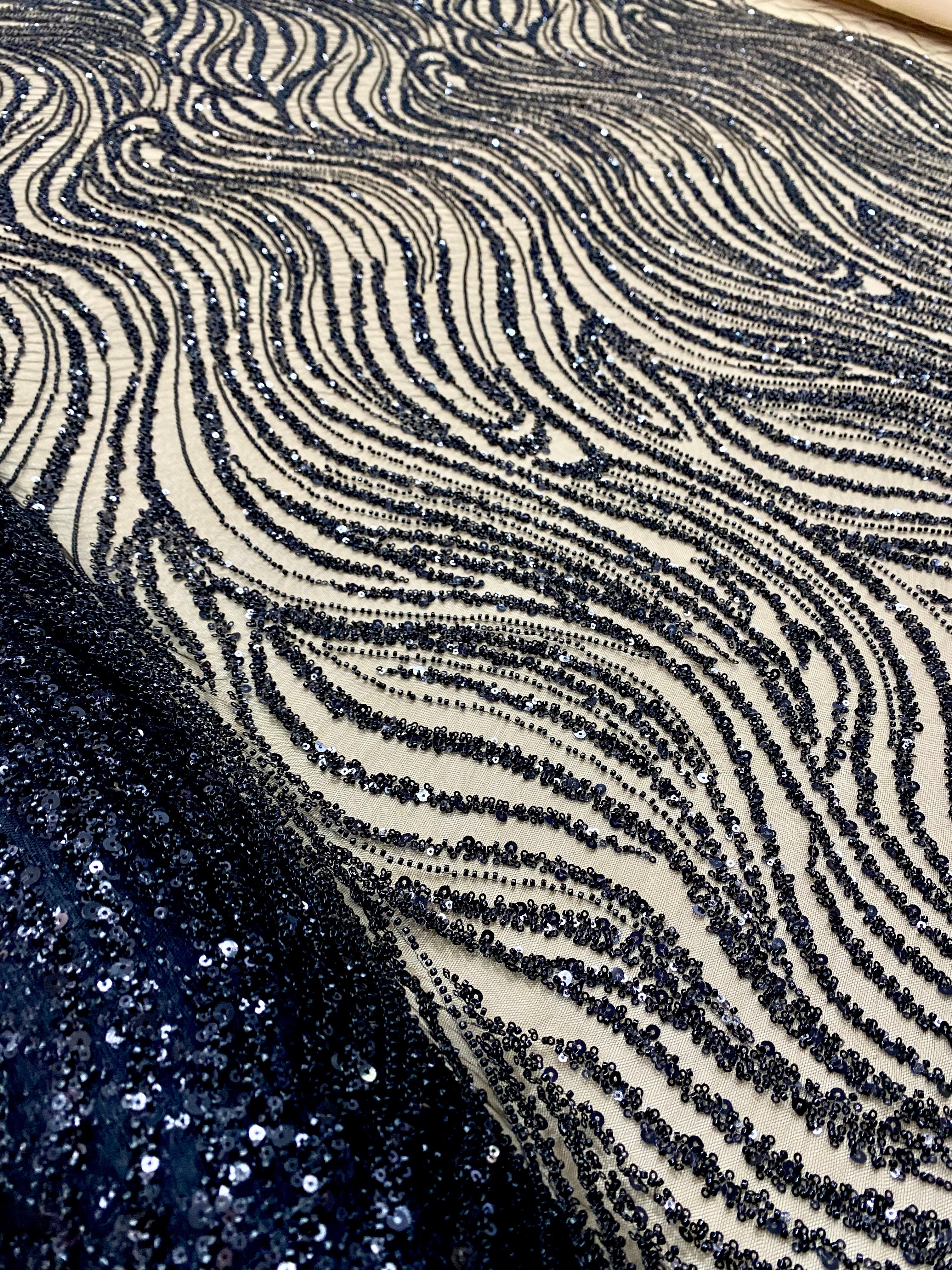 Silver Lace with Linear Pattern, with Pearls and Sequins