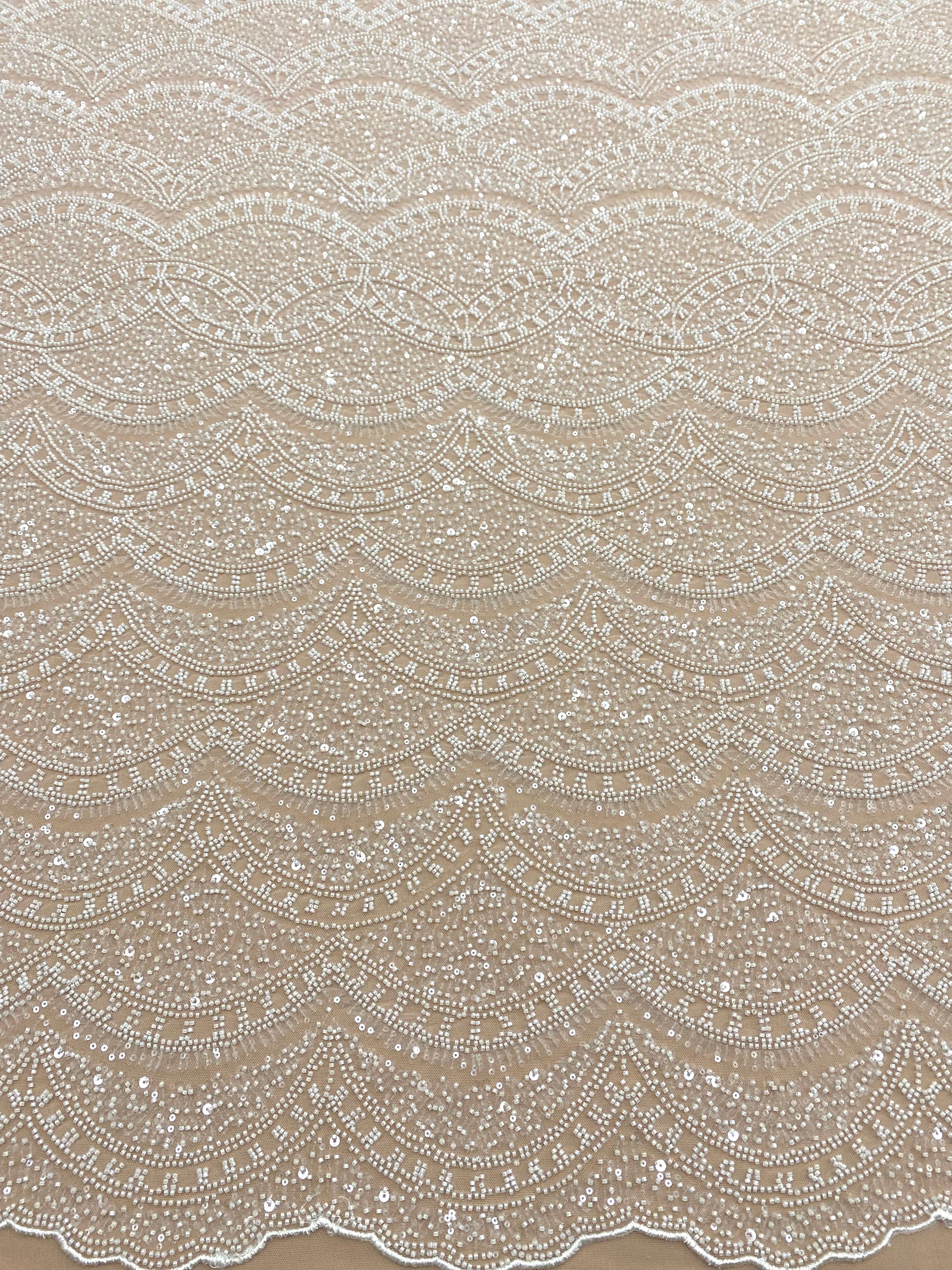 Ivory Lace with Geometric Pattern, with Beads and Sequins
