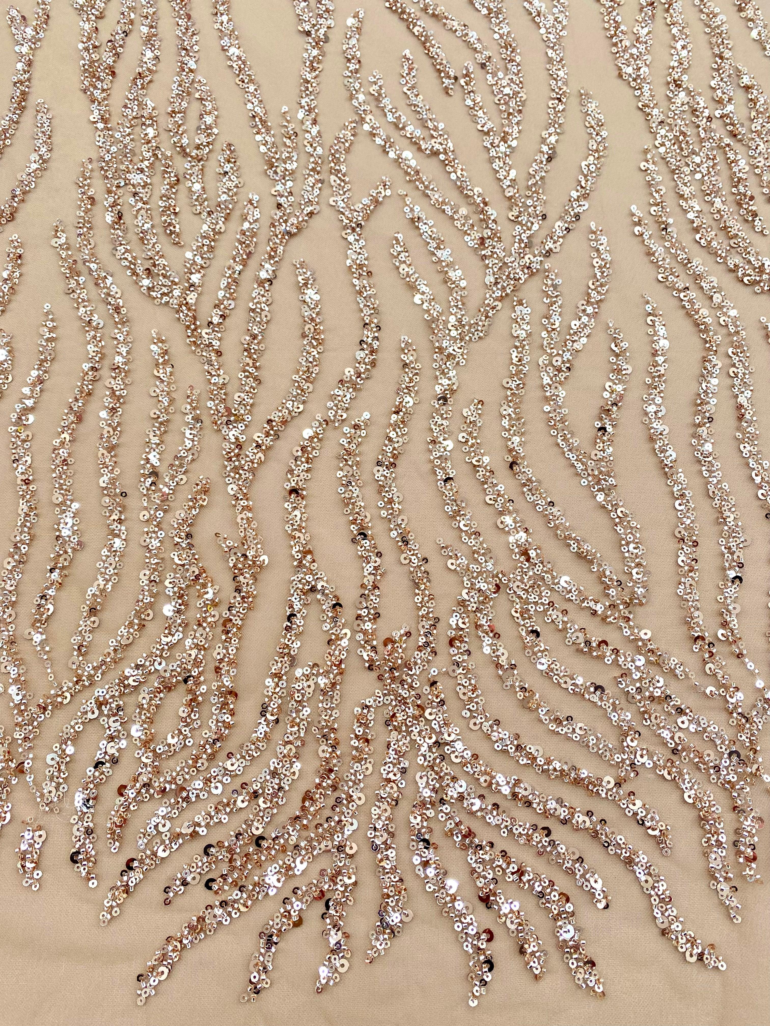 Rose Gold Couture Lace with Strings, Beads and Sequins