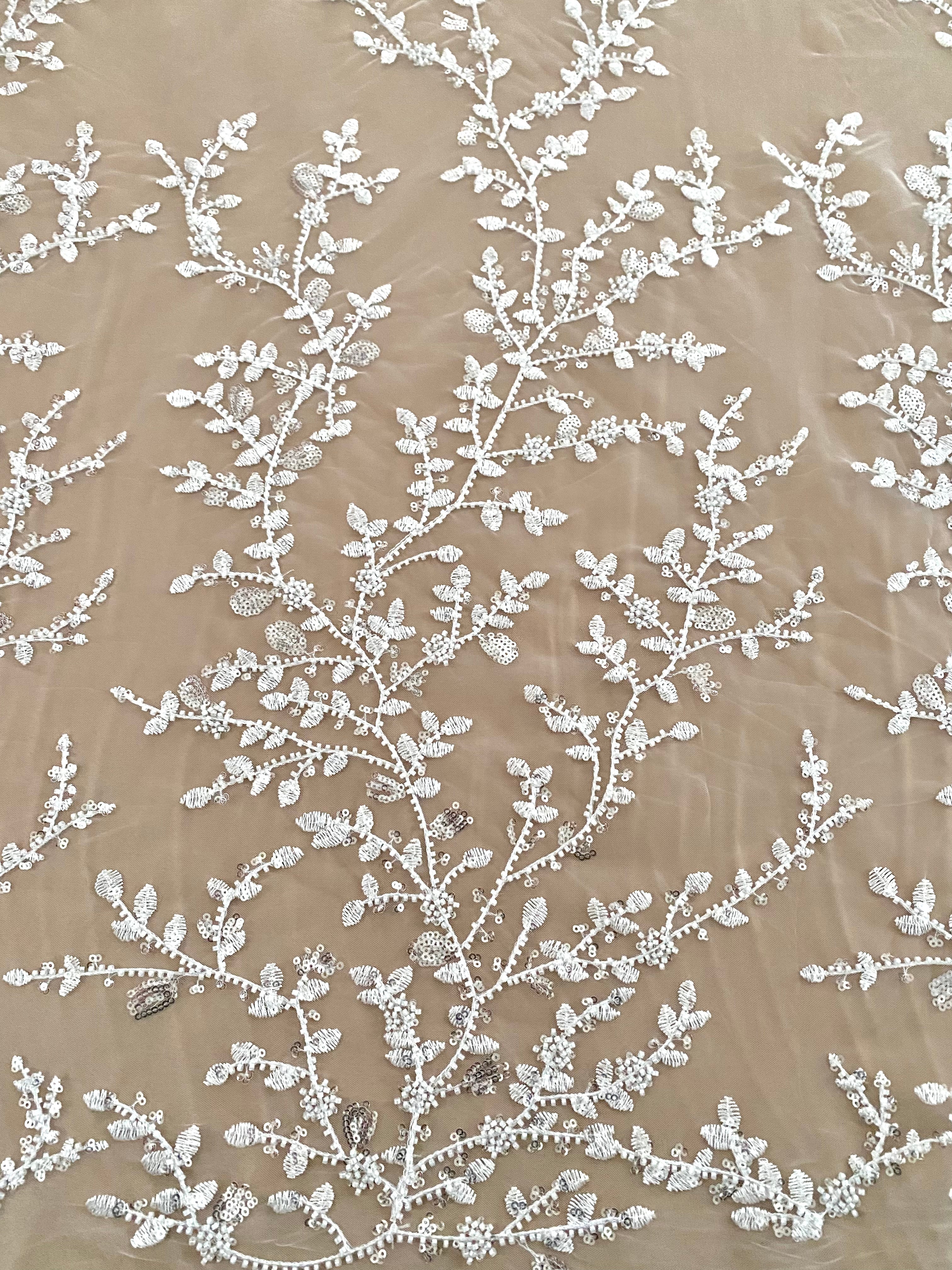 Silver Lace with Linear Pattern, with Pearls and Sequins