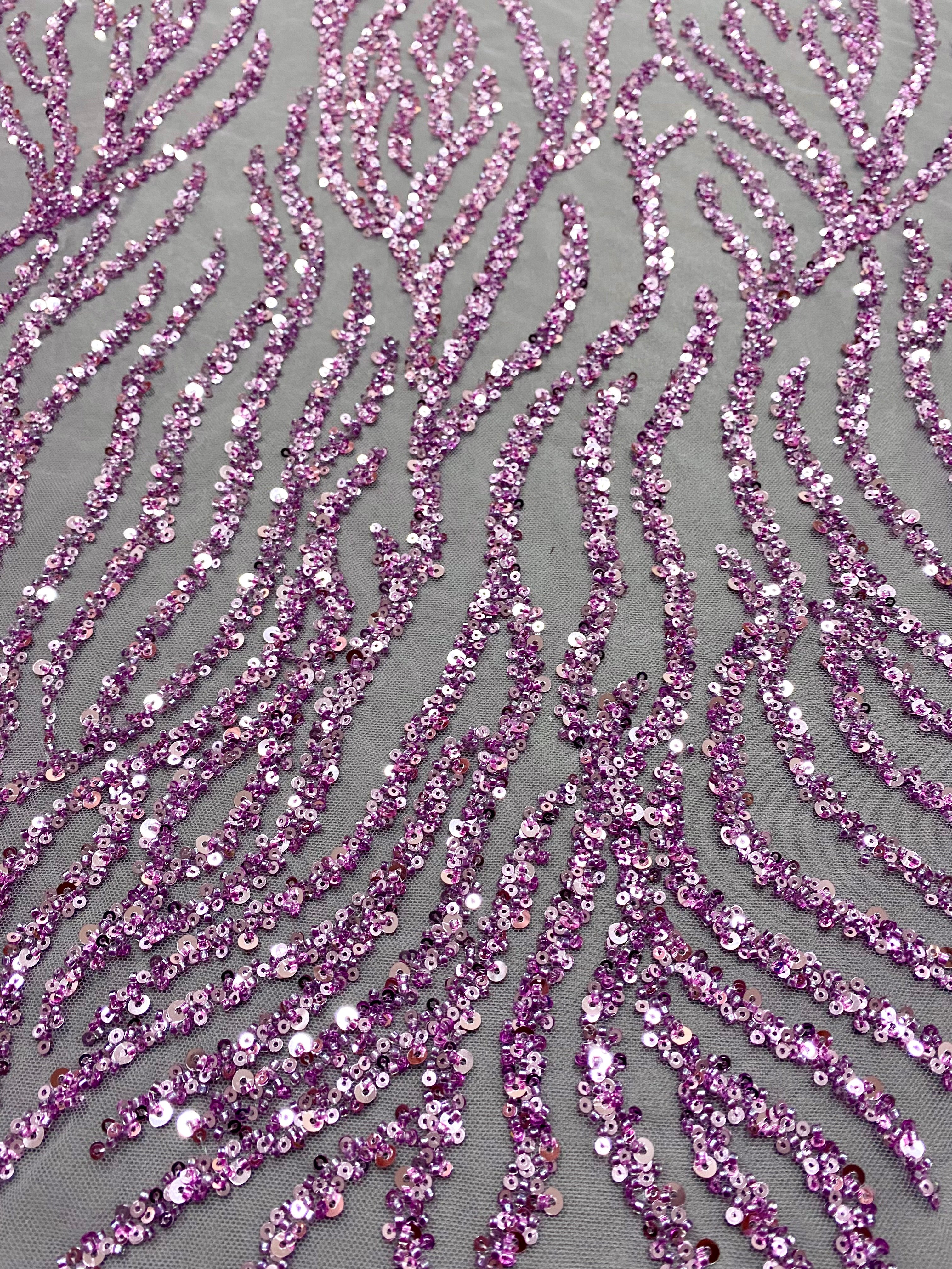 Dantela Couture Lavanda Pudrata cu Siraguri, cu Margele si Paiete