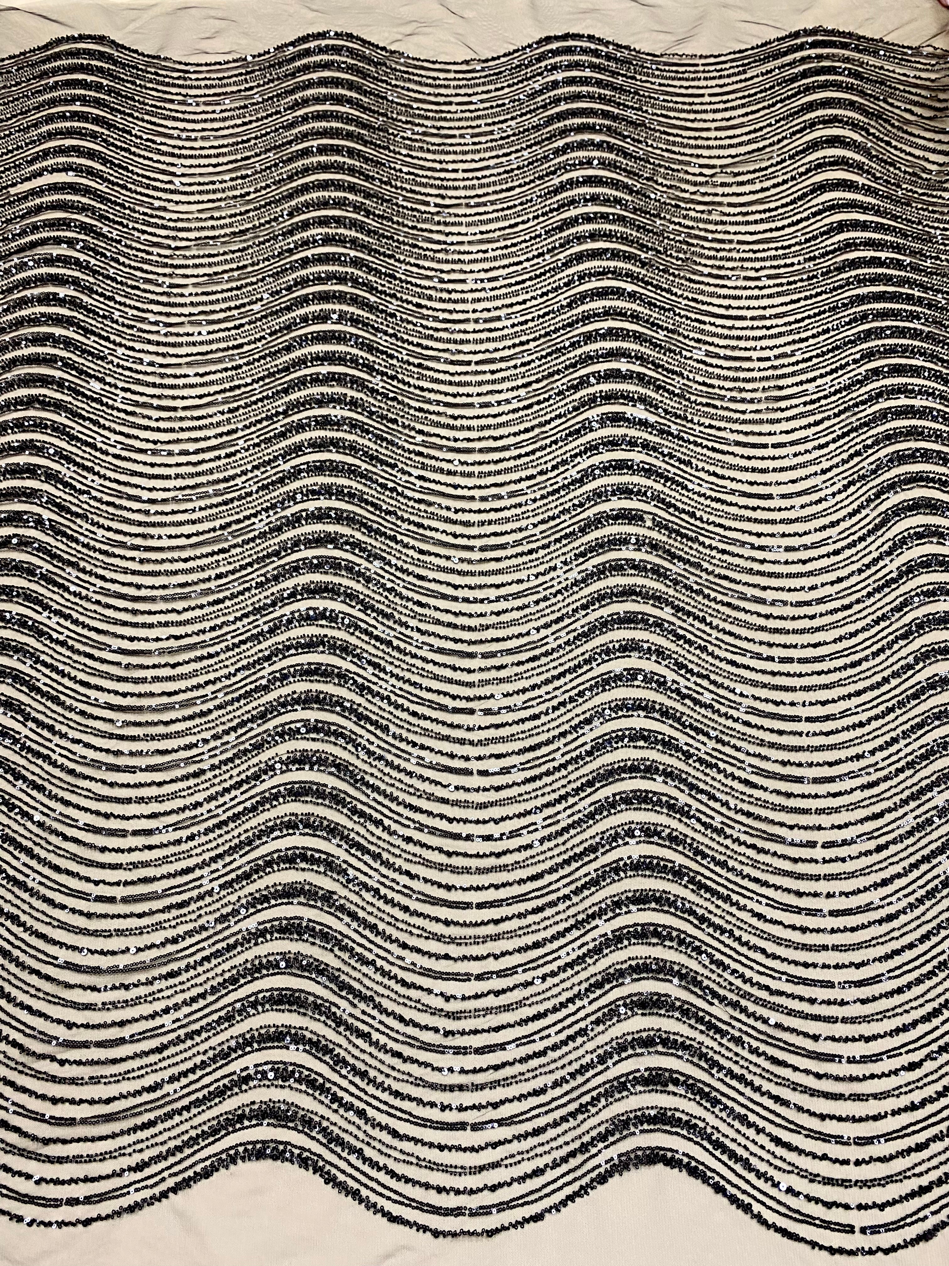 Silver Lace with Geometric Pattern, with Beads and Sequins