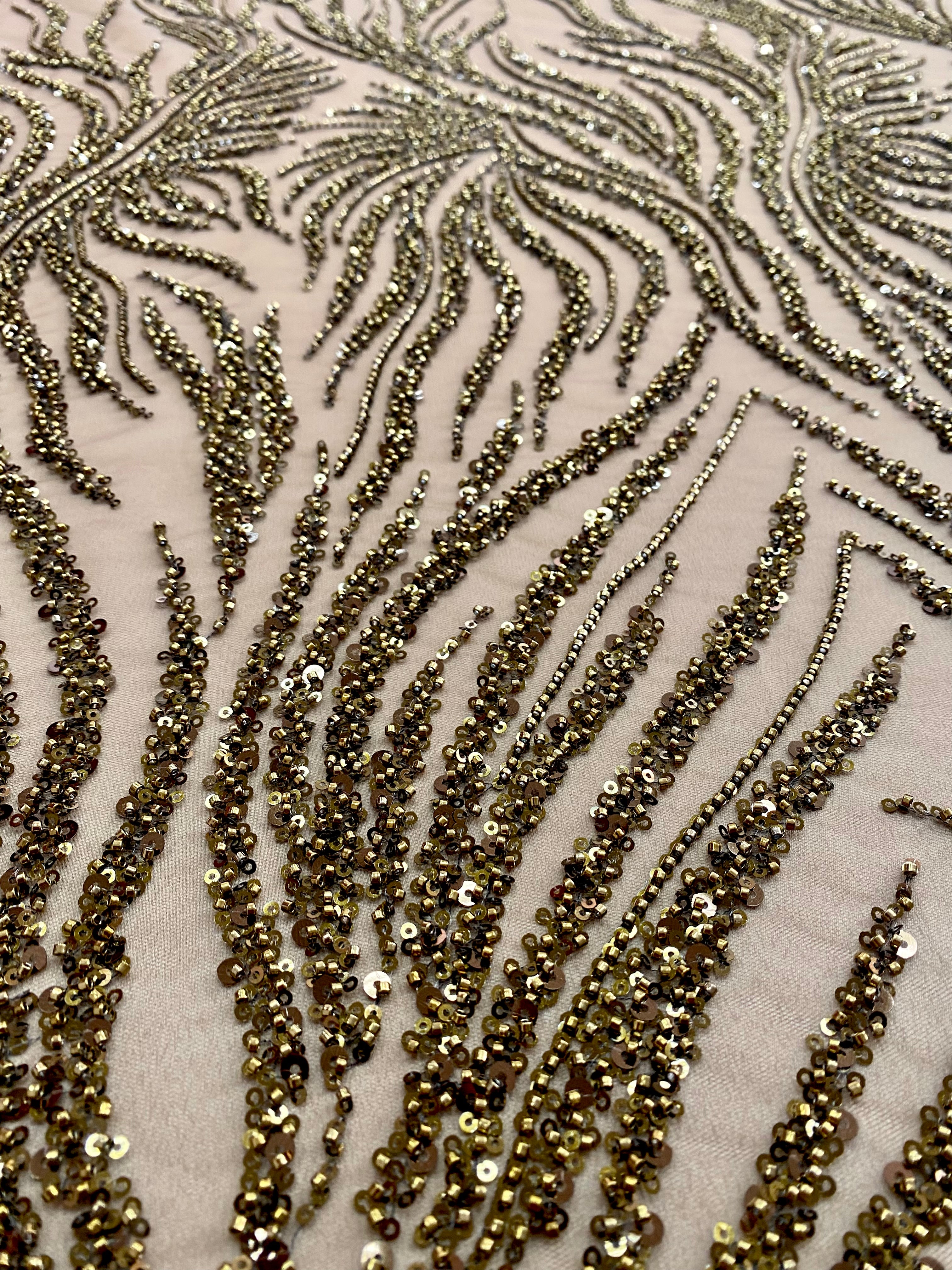 Antique Gold Couture Lace with Strings, Beads and Sequins