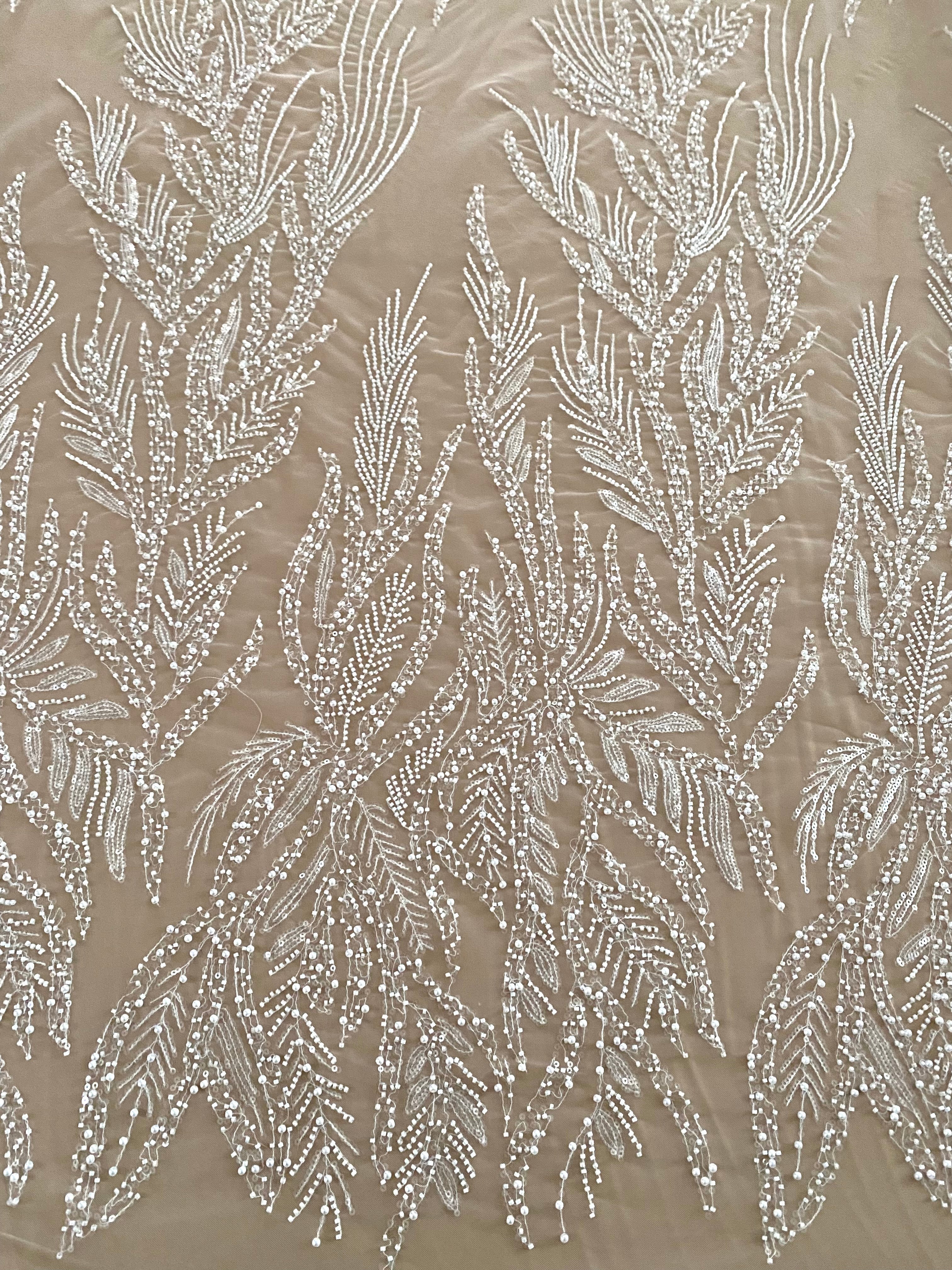 Silver Lace with Geometric Pattern, with Beads and Sequins