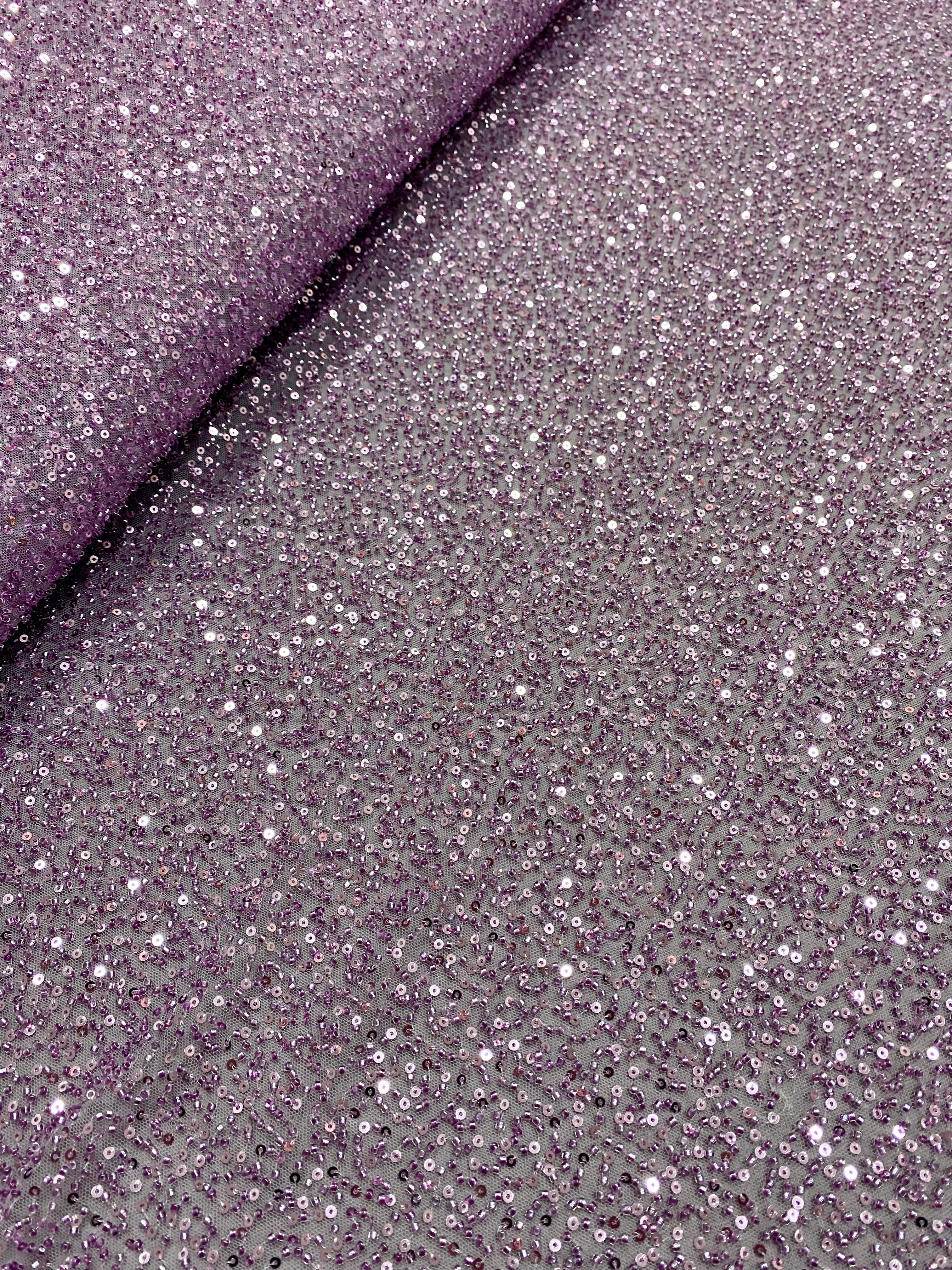 Dantela Couture Lavanda Pudrata cu Model General, cu Margele si Paiete