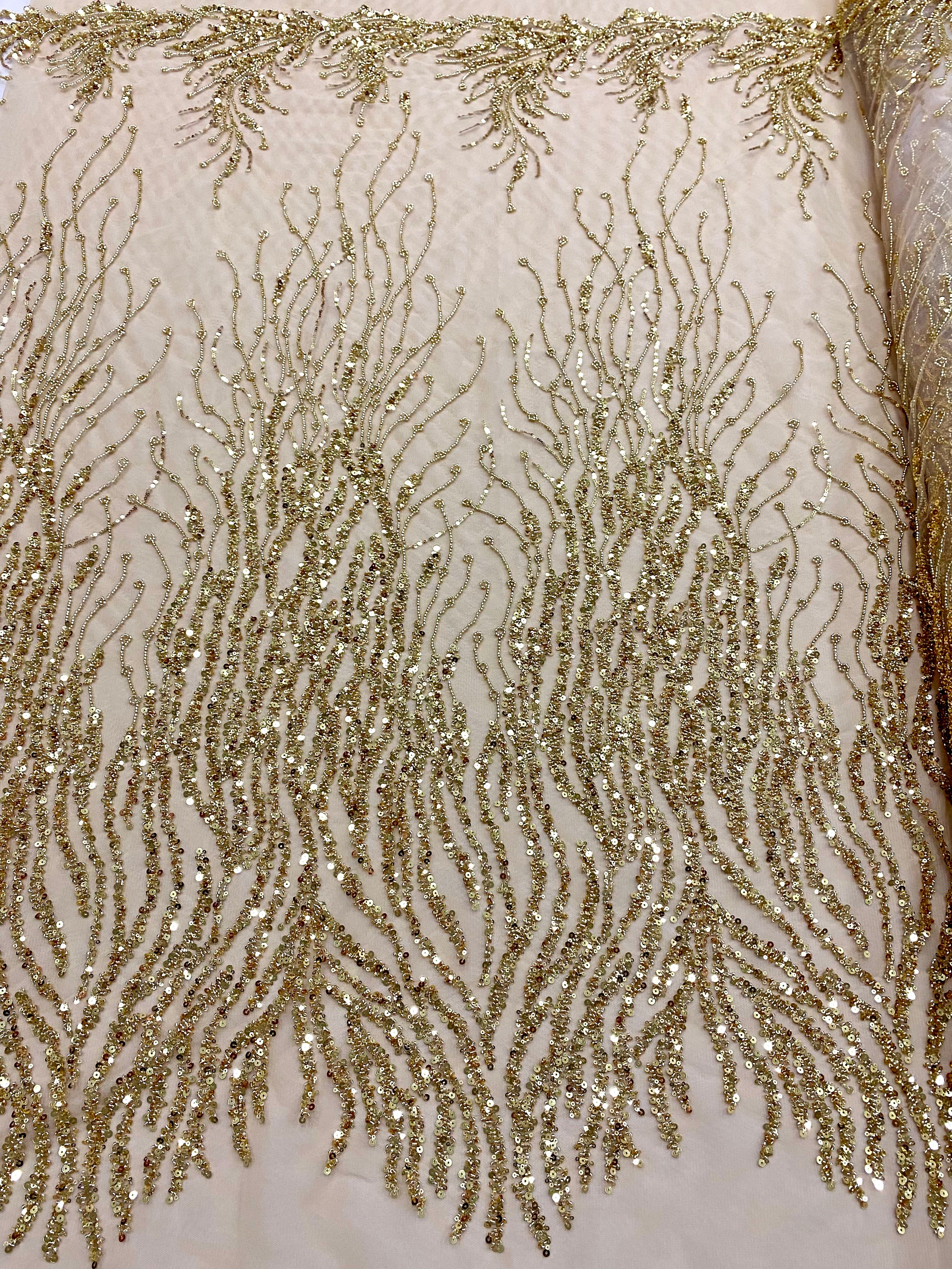 Silver Lace with Linear Pattern, with Pearls and Sequins