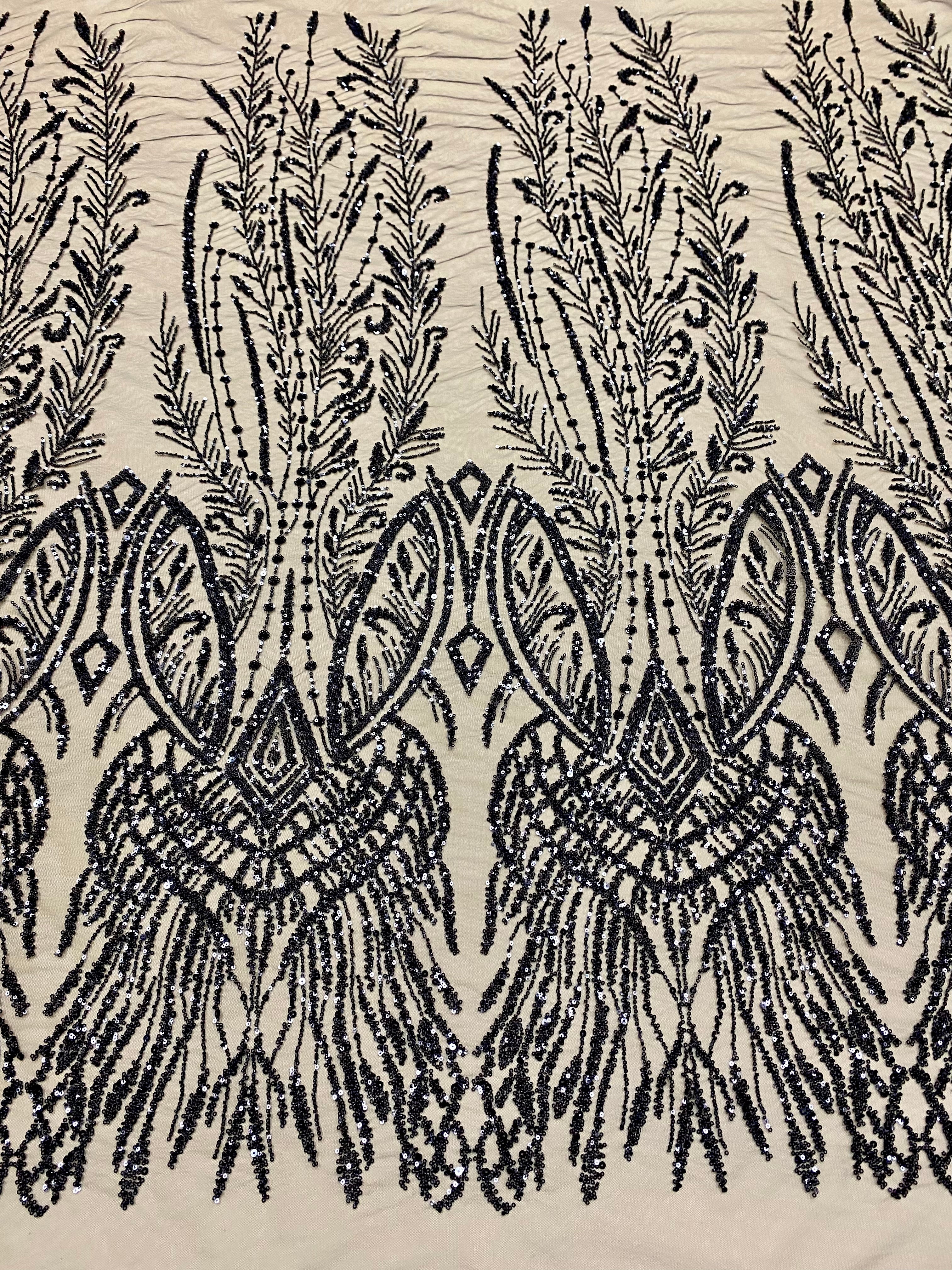 Silver Lace with Linear Pattern, with Pearls and Sequins