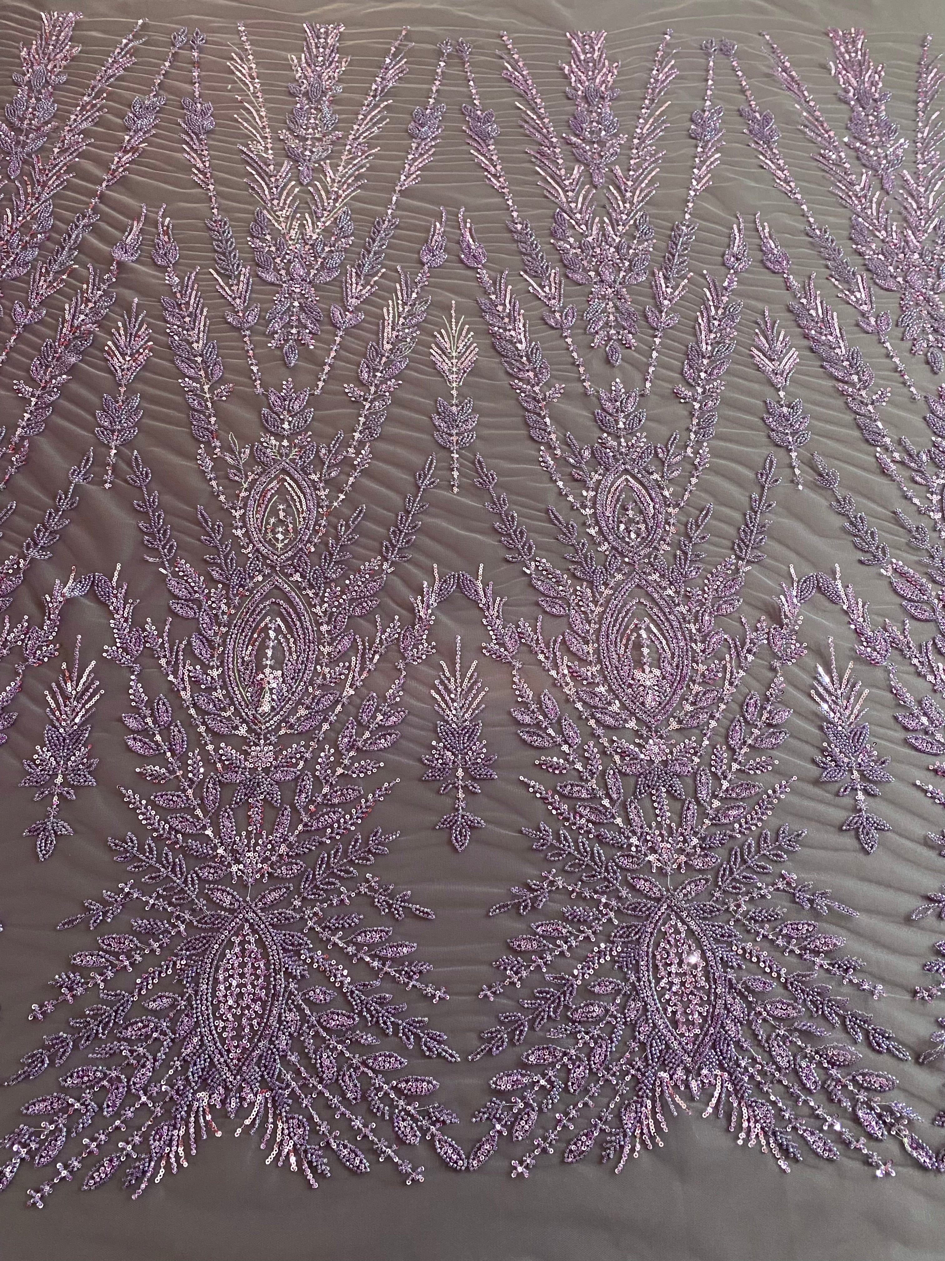 Powder Couture Lace with Symmetrical Pattern, with Beads and Sequins 