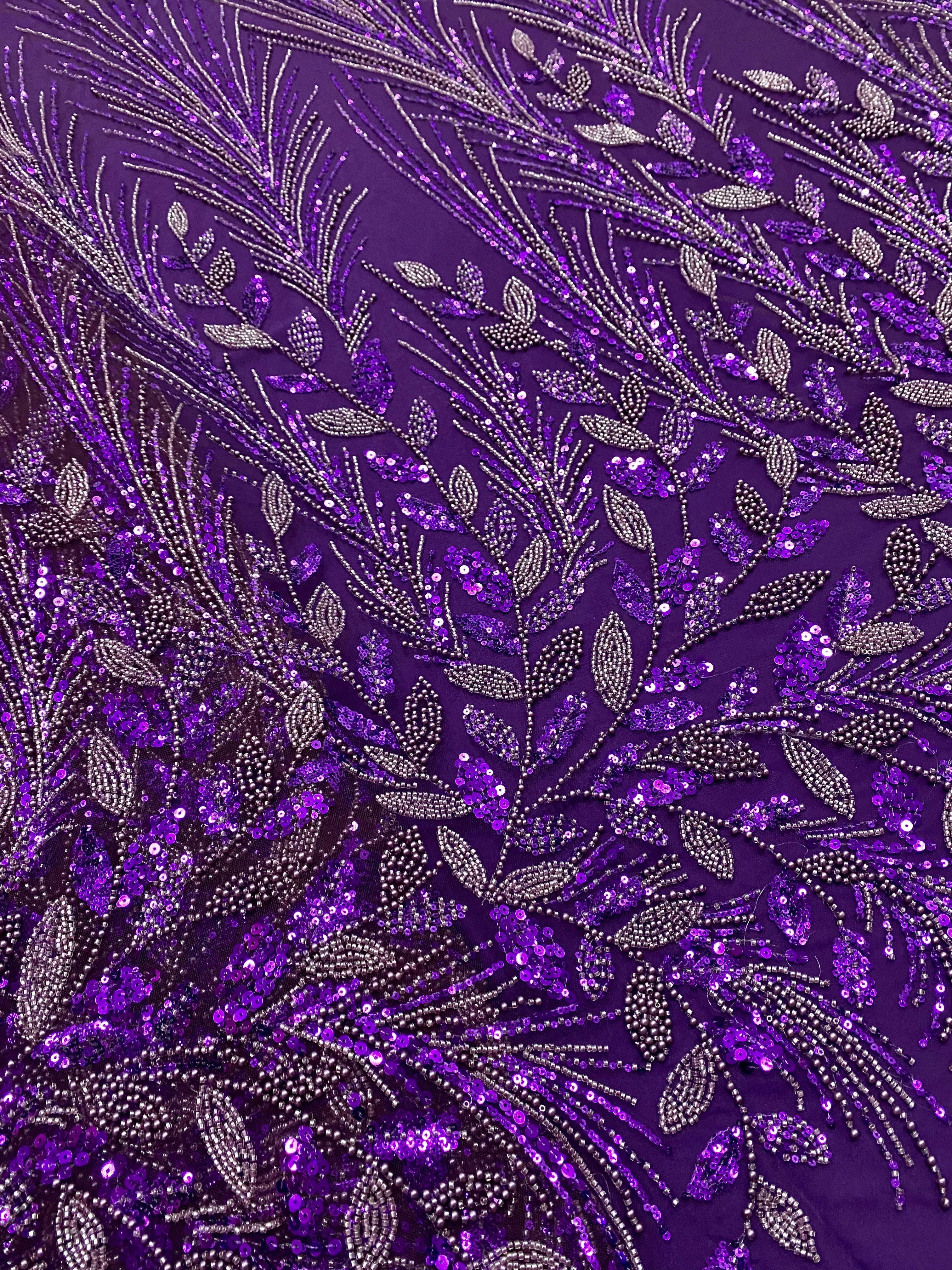 Silver Lace with Linear Pattern, with Pearls and Sequins