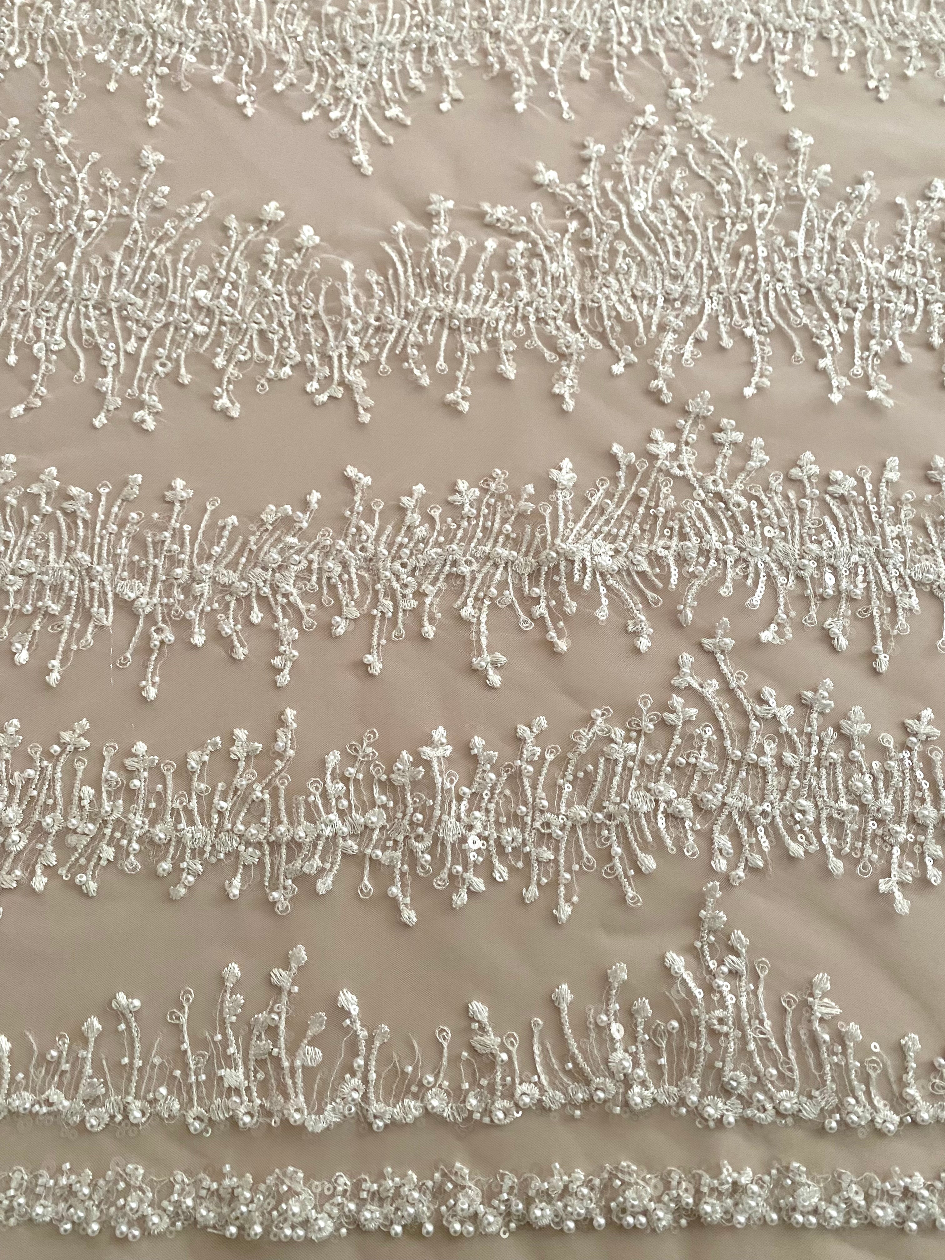 Silver Lace with Linear Pattern, with Pearls and Sequins