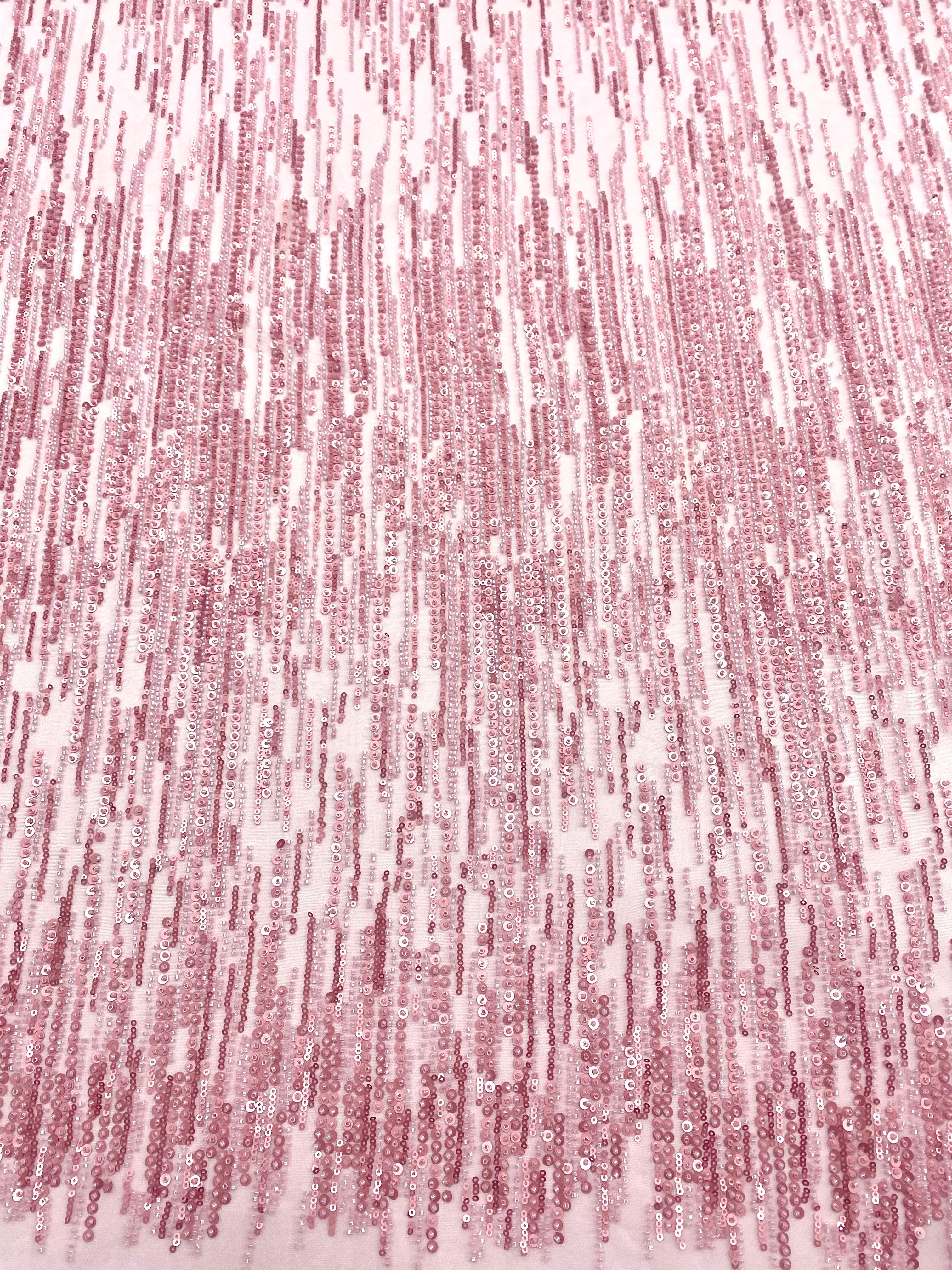 Pink Couture Lace with Linear Pattern, with Beads and Sequins 