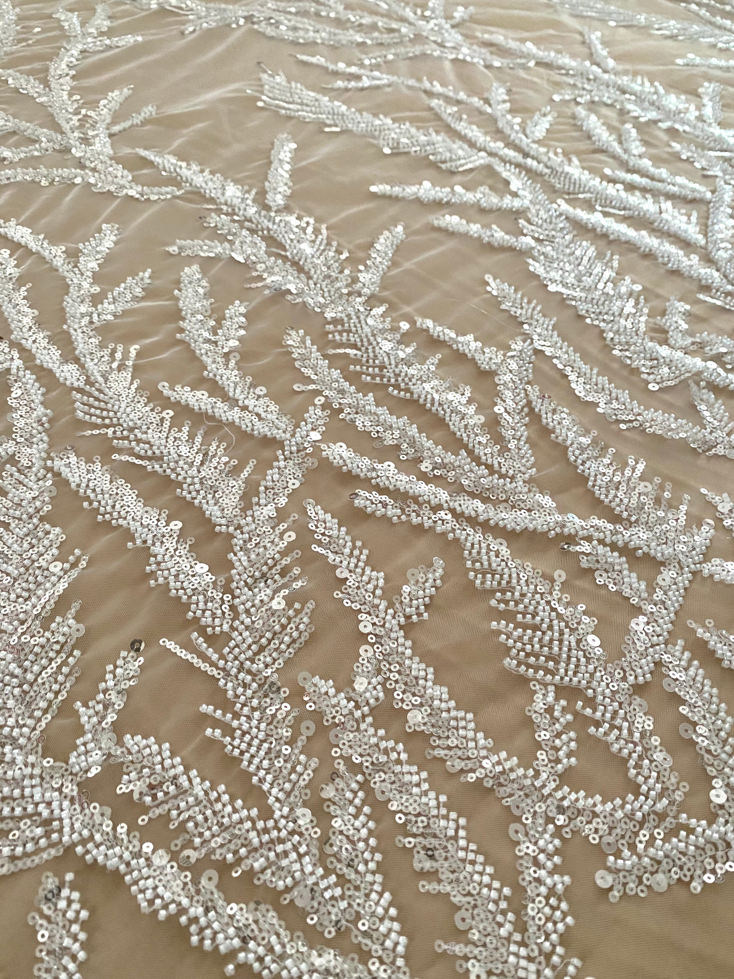 Black Couture Lace with General Pattern, with Beads and Sequins 