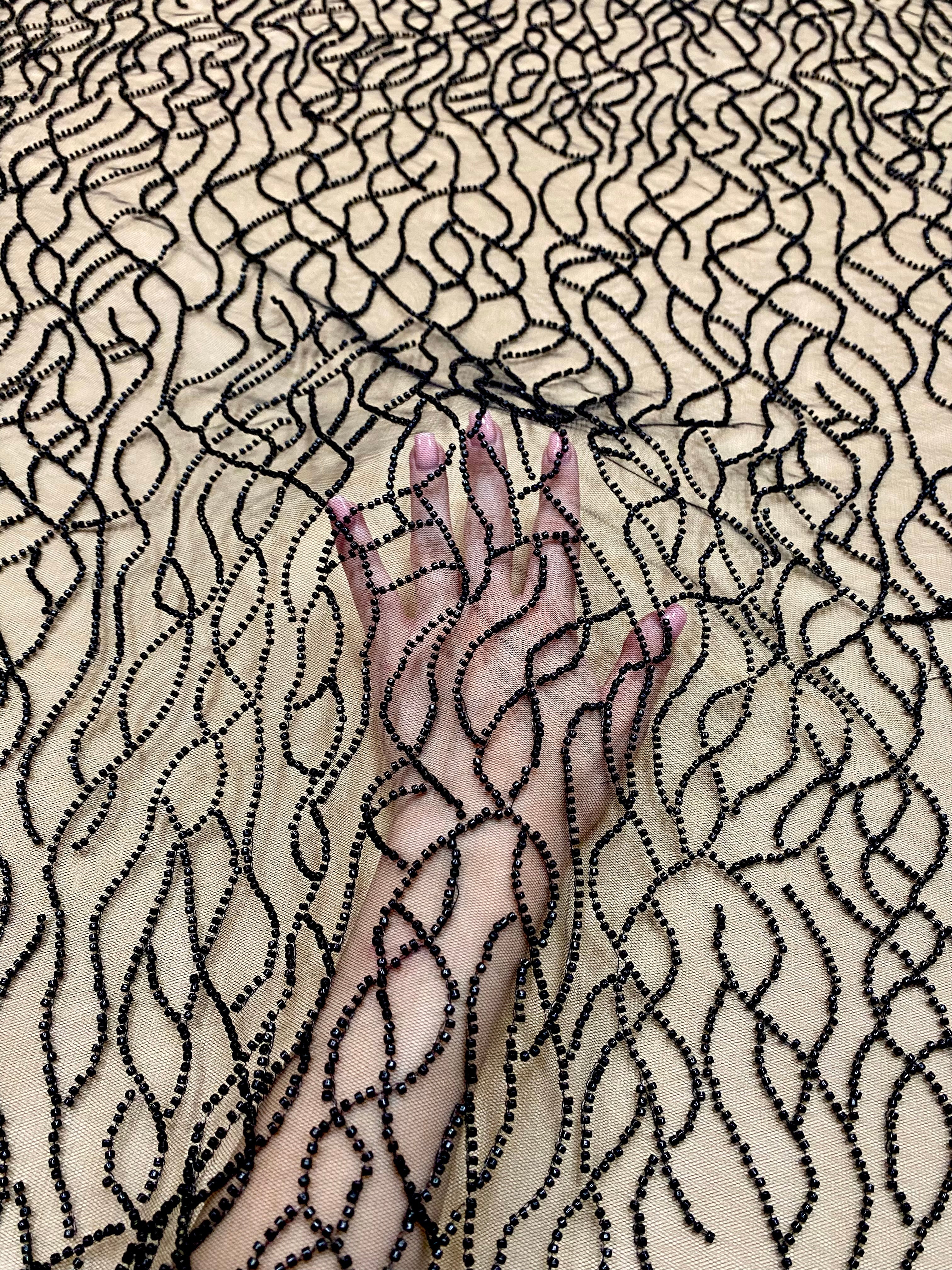 Black Couture Lace with Beaded Strings