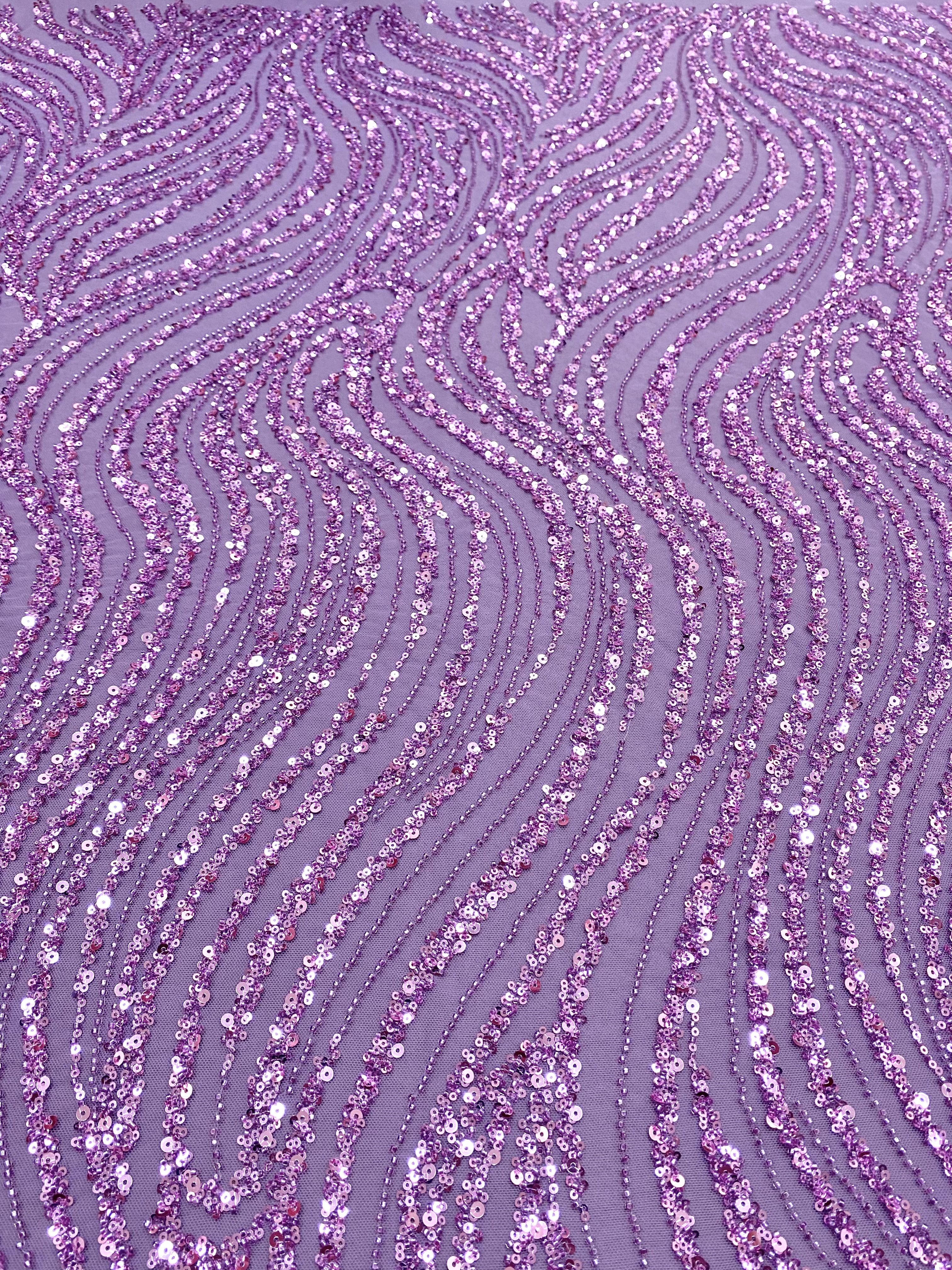 Dantela Couture Lavanda Pudrata cu Model Liniar, cu Margele si Paiete