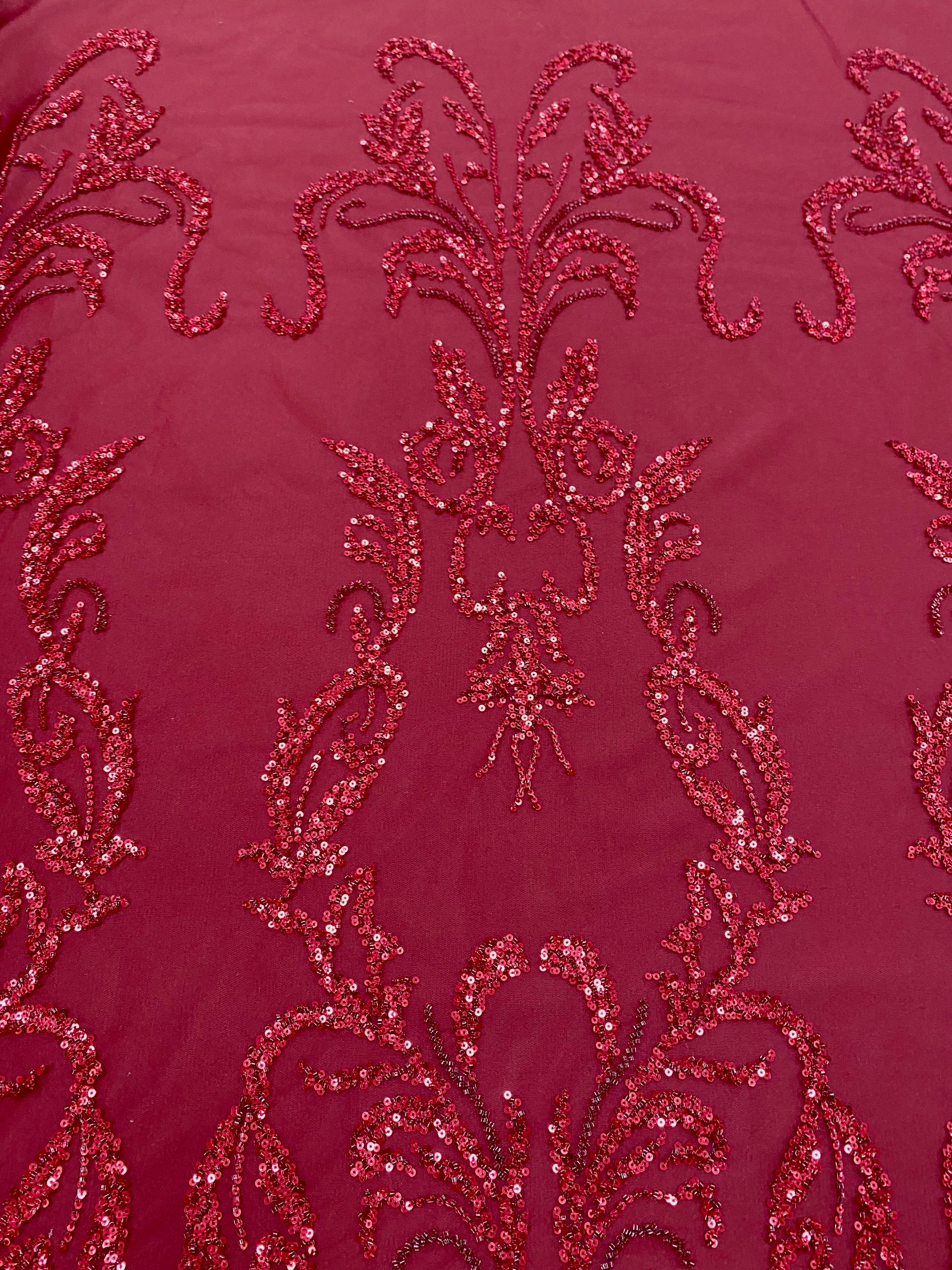 Lavender Couture Lace with Symmetrical Pattern, with Beads and Sequins 