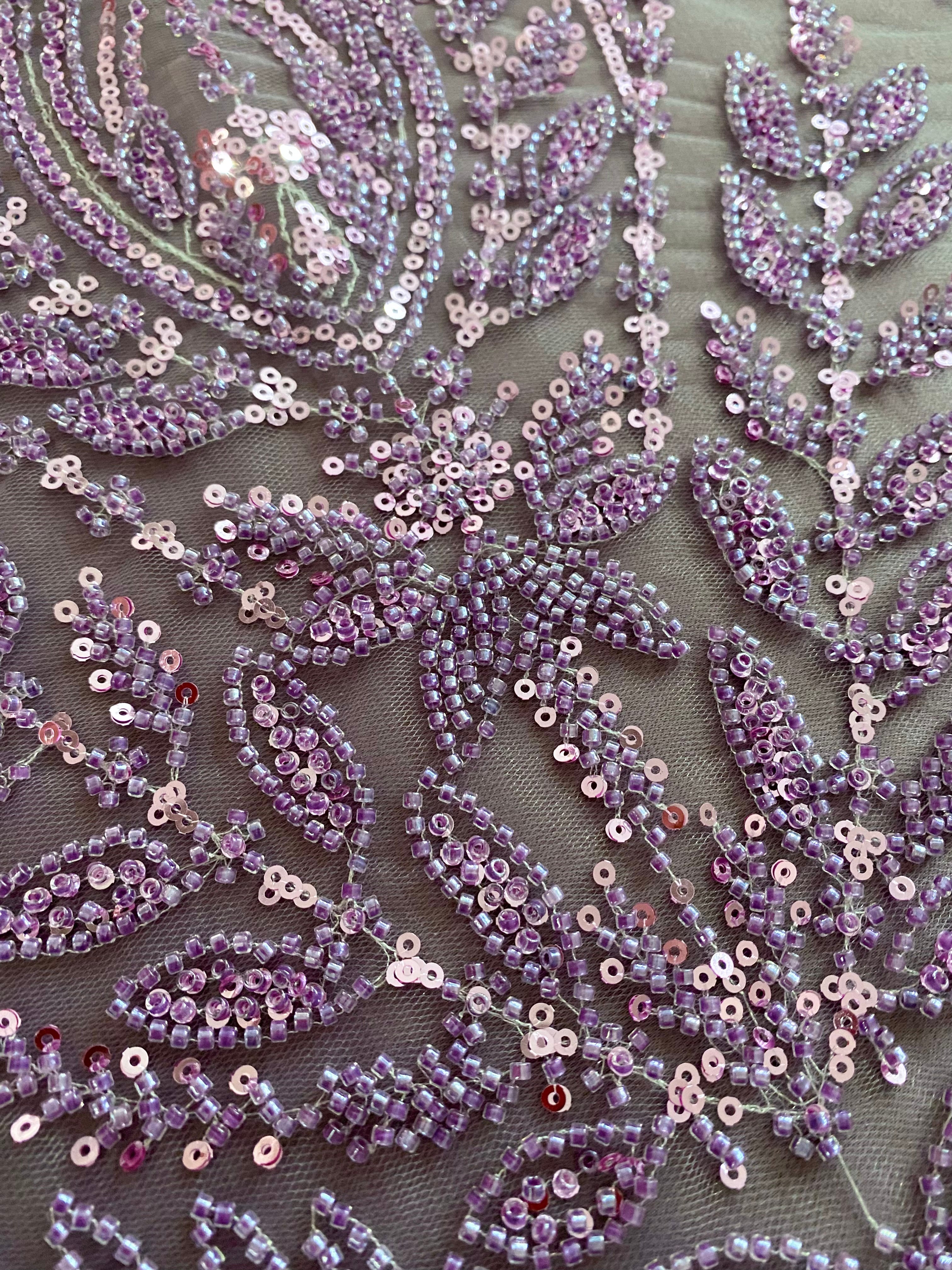 Powder Couture Lace with Symmetrical Pattern, with Beads and Sequins 