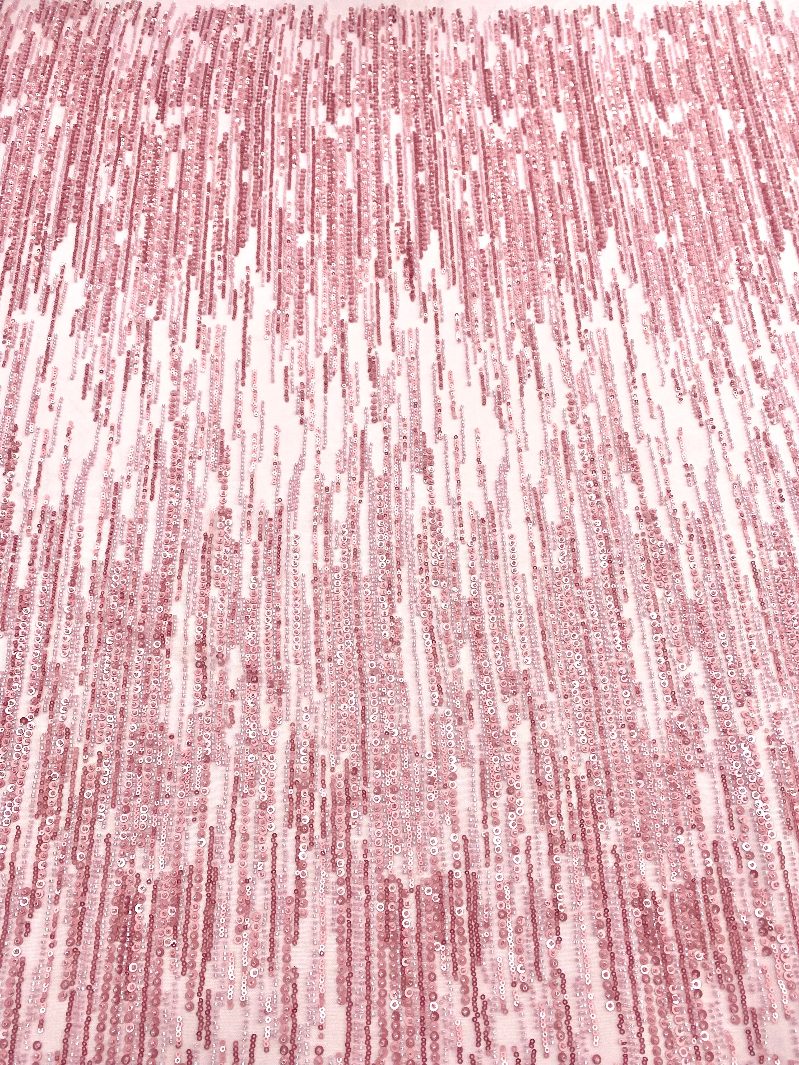 Pink Couture Lace with Linear Pattern, with Beads and Sequins 